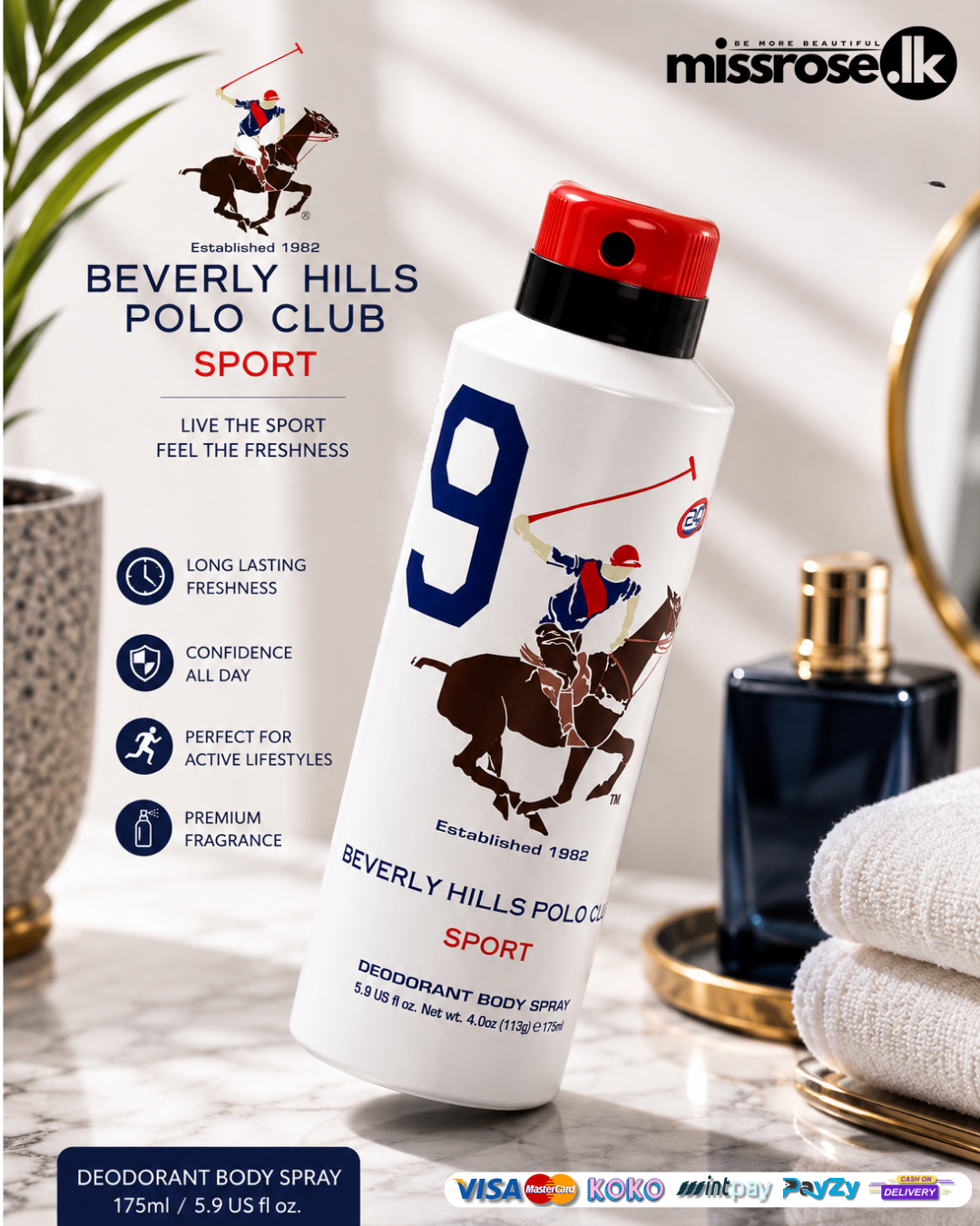 Beverly hills polo club sport 9 deodorant body spray 175ml