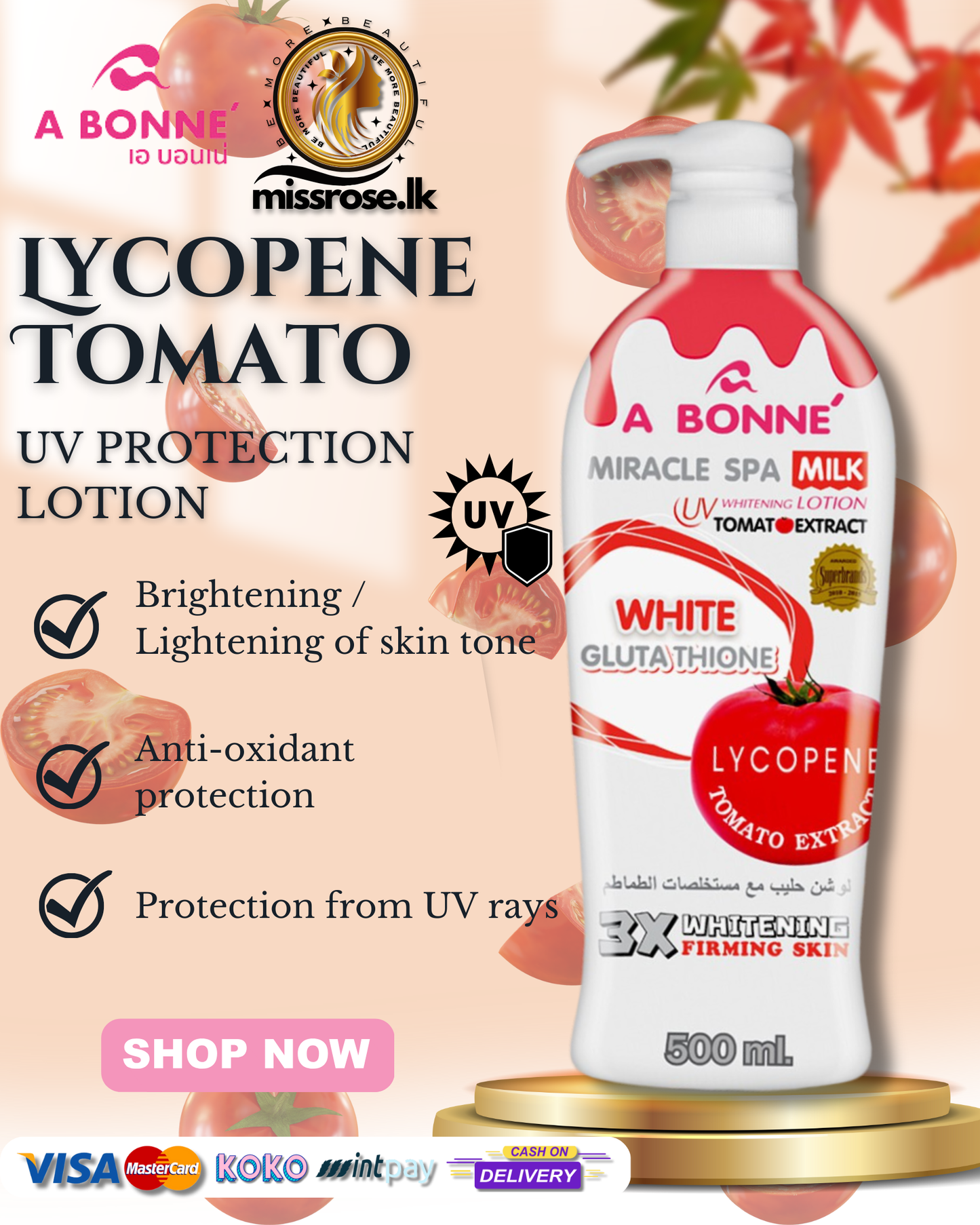 A Bonne Glutathione Lycopene Tomato Lotion 500ml