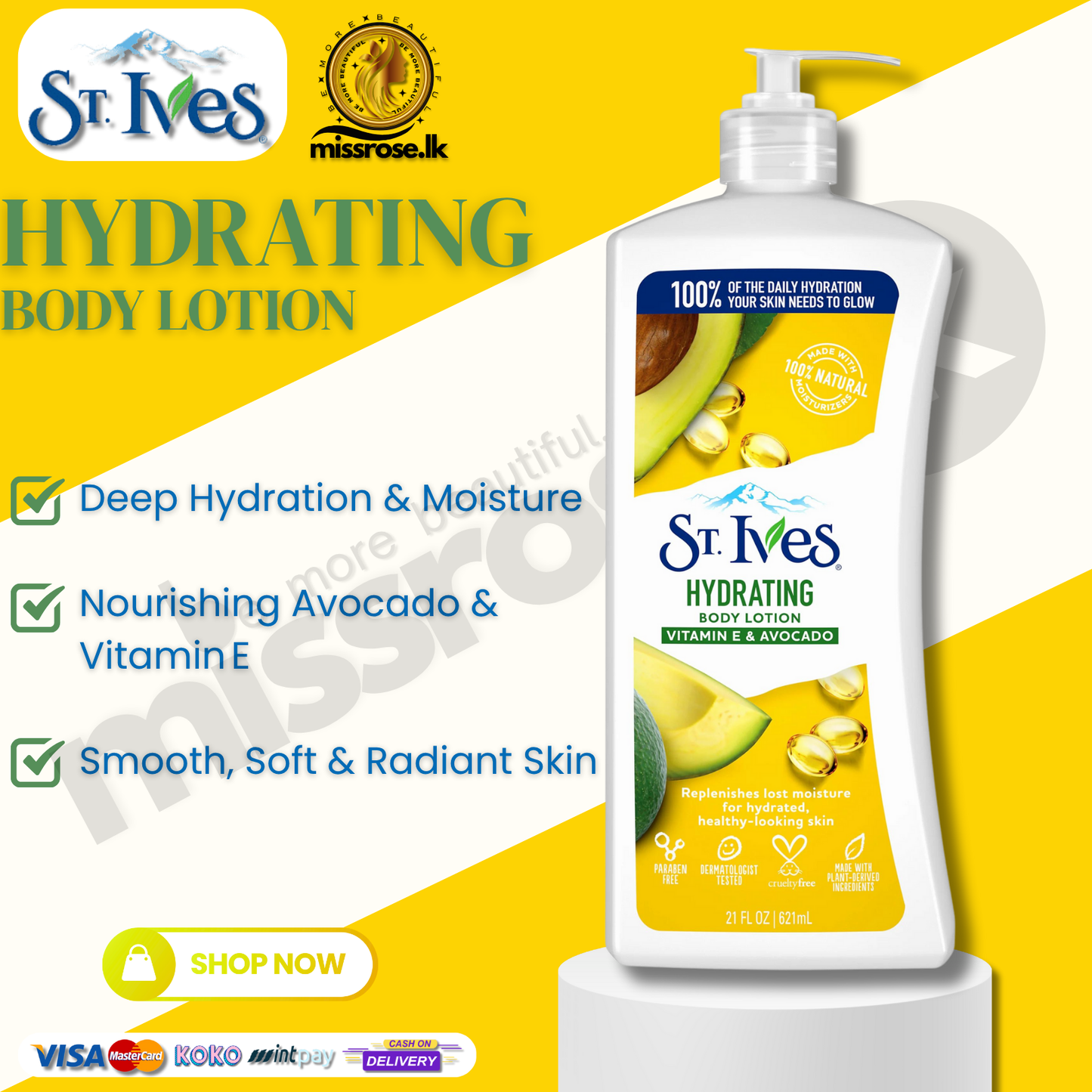 St. Ives Hydrating Vitamin E & Avocado Body Lotion 621ml
