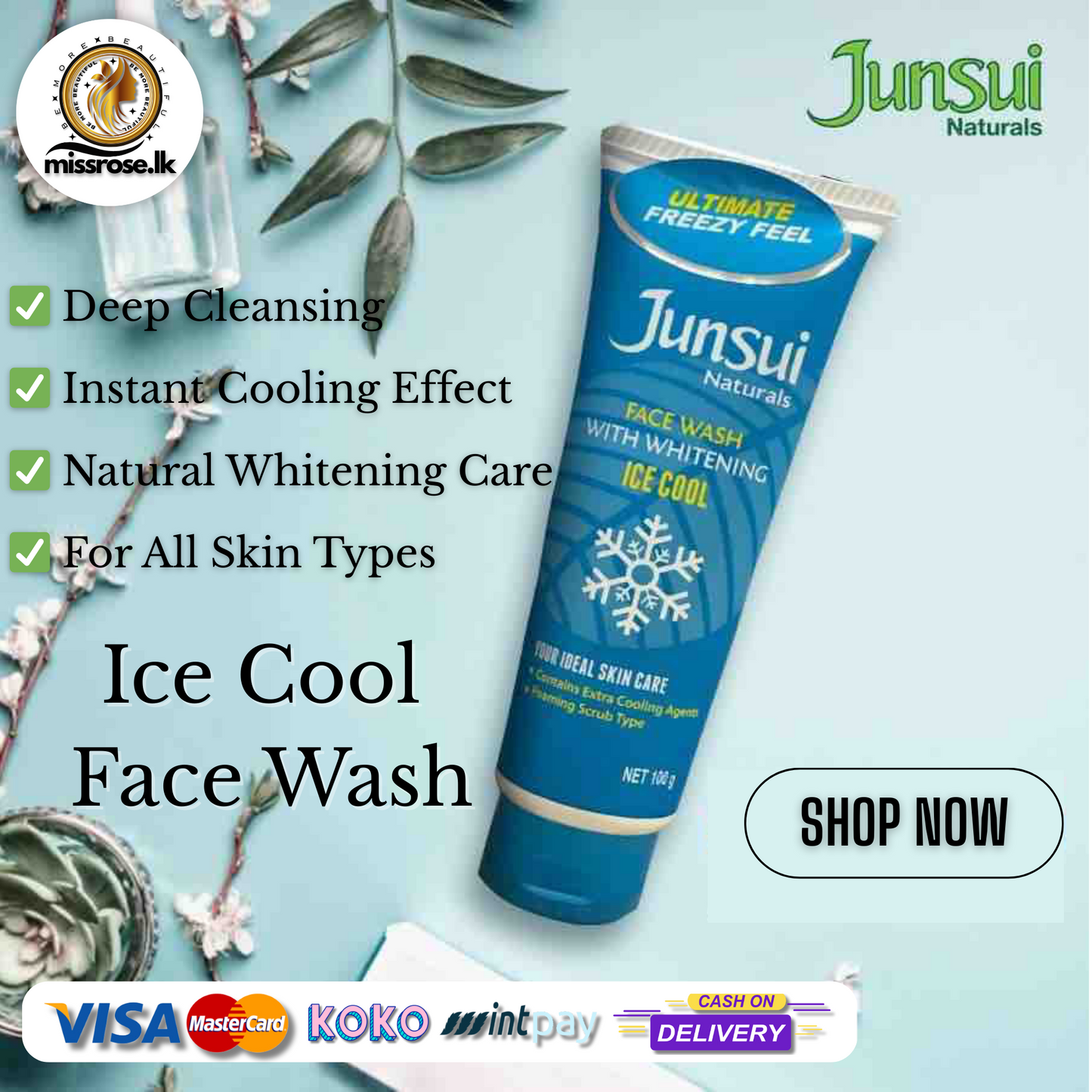 Junsui Naturals Face Wash – Whitening Ice Cool 100g