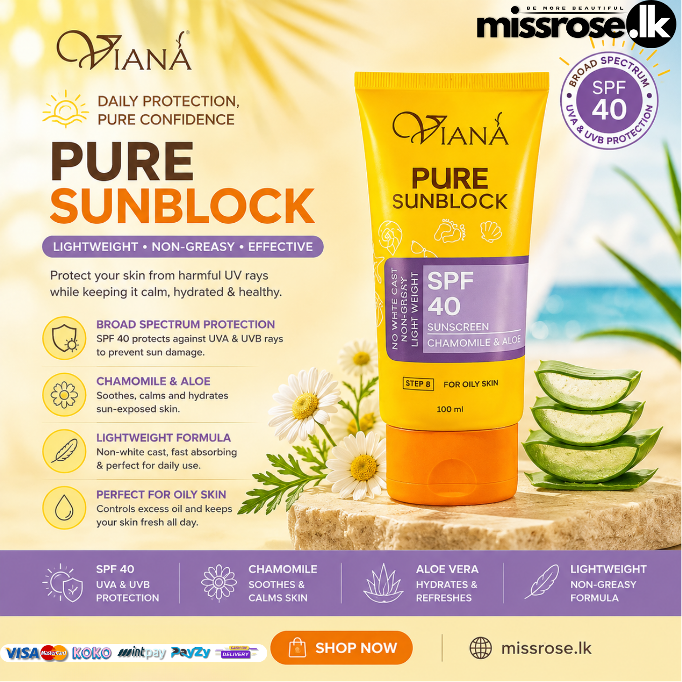 Viana Pure Sunblock – SPF 40 – Oily Skin