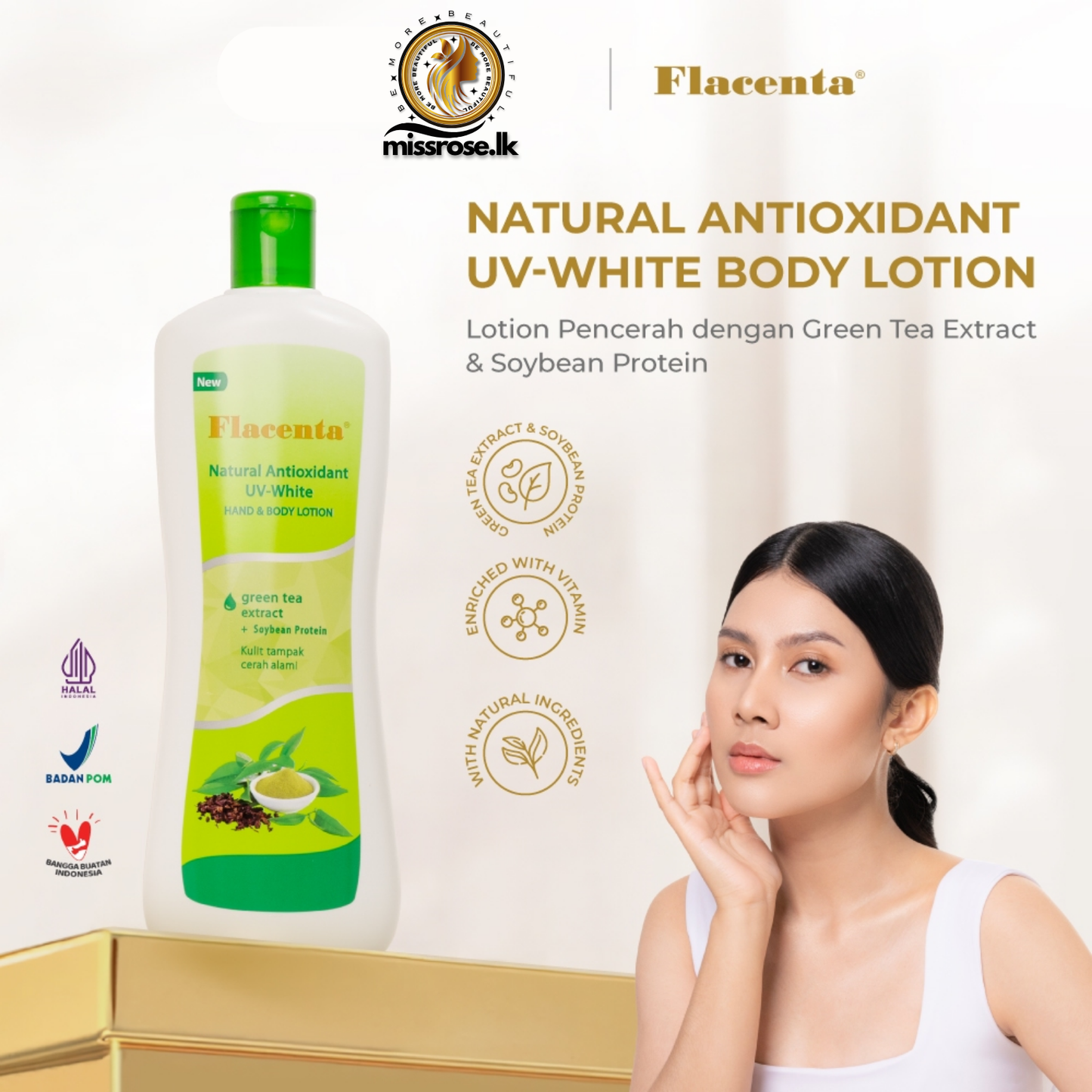 Flacenta Natural Antioxidant Green Tea Brightening Body Lotion 500ml