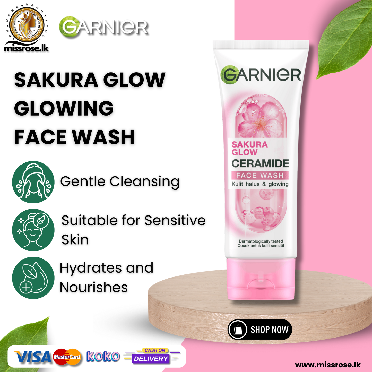 Garnier Sakura Glow Hyaluron Face Wash 100ml (Indonesia)