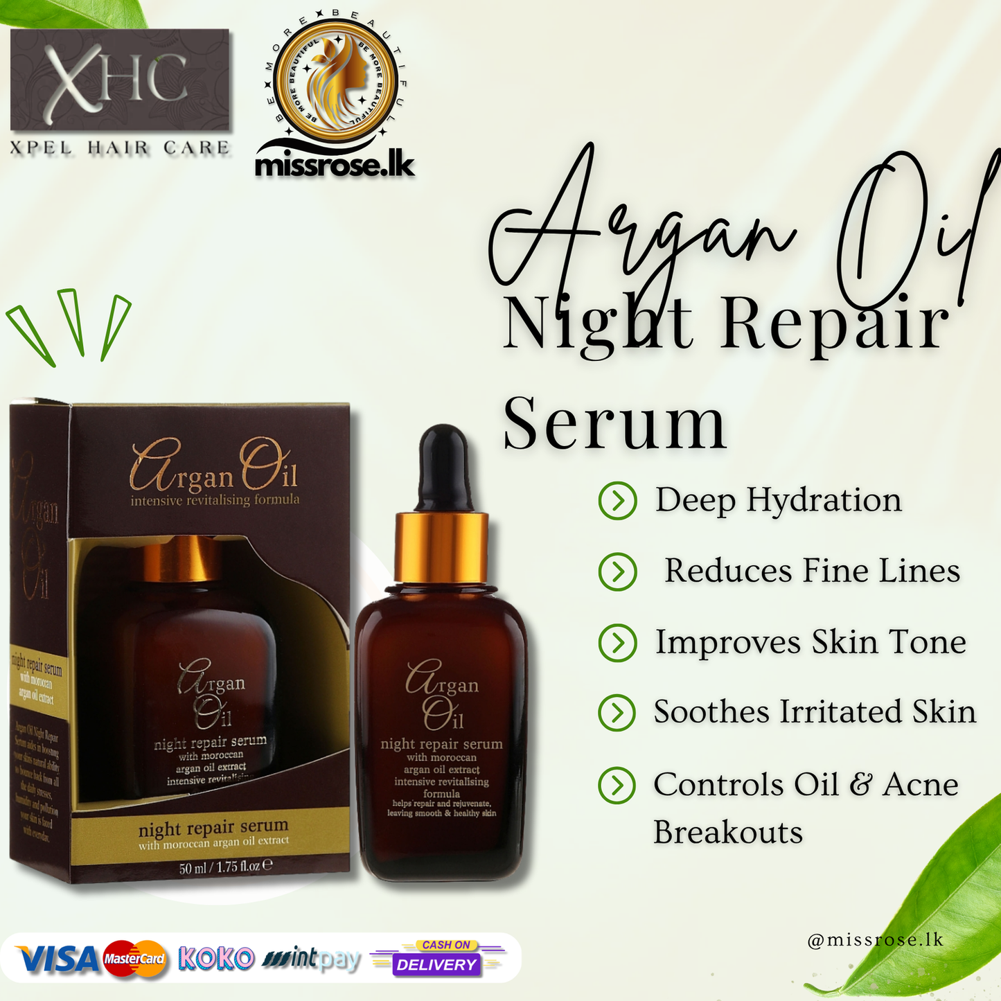 Argan Oil Night Repair Serum 30ml - Missrose.lk