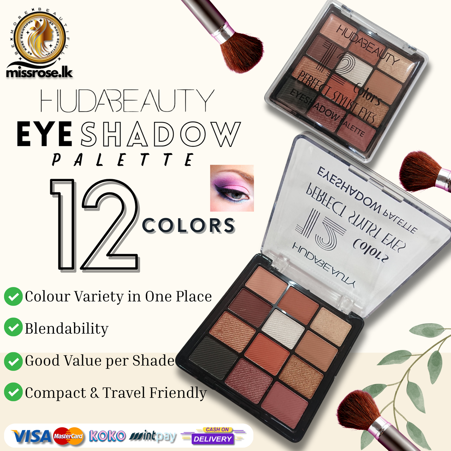 HUDA BEAUTY EYESHADOW PALETTE 12 COLORS