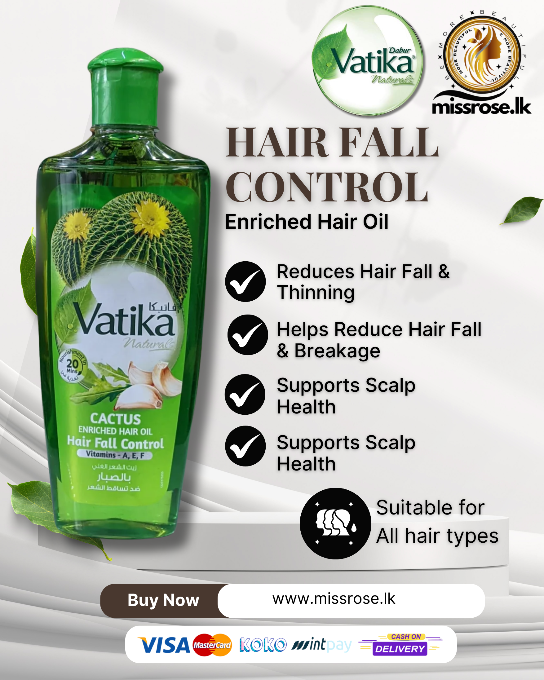 Vatika Naturals Cactus Enriched Hair Oil | Missrose.lk