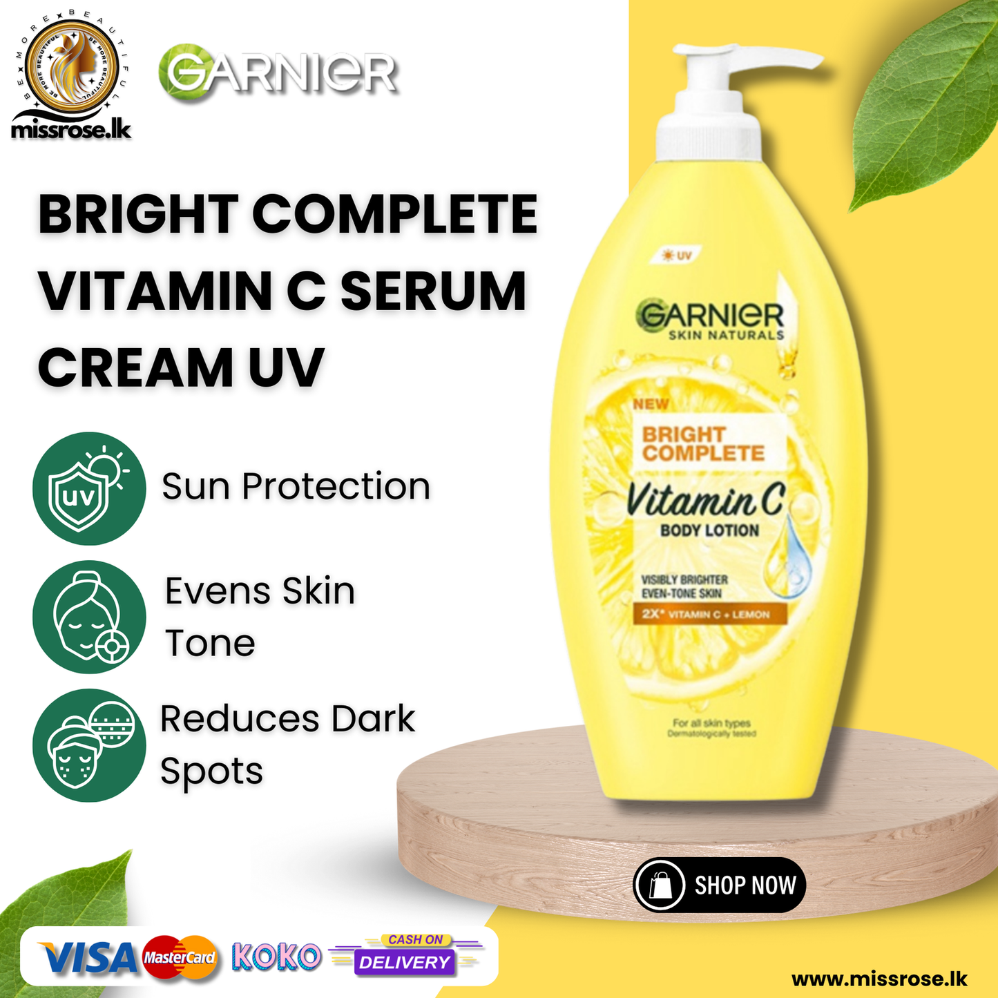 Garnier Bright Complete Vitamin C Serum Body Lotion 400 ml - Missrose.lk