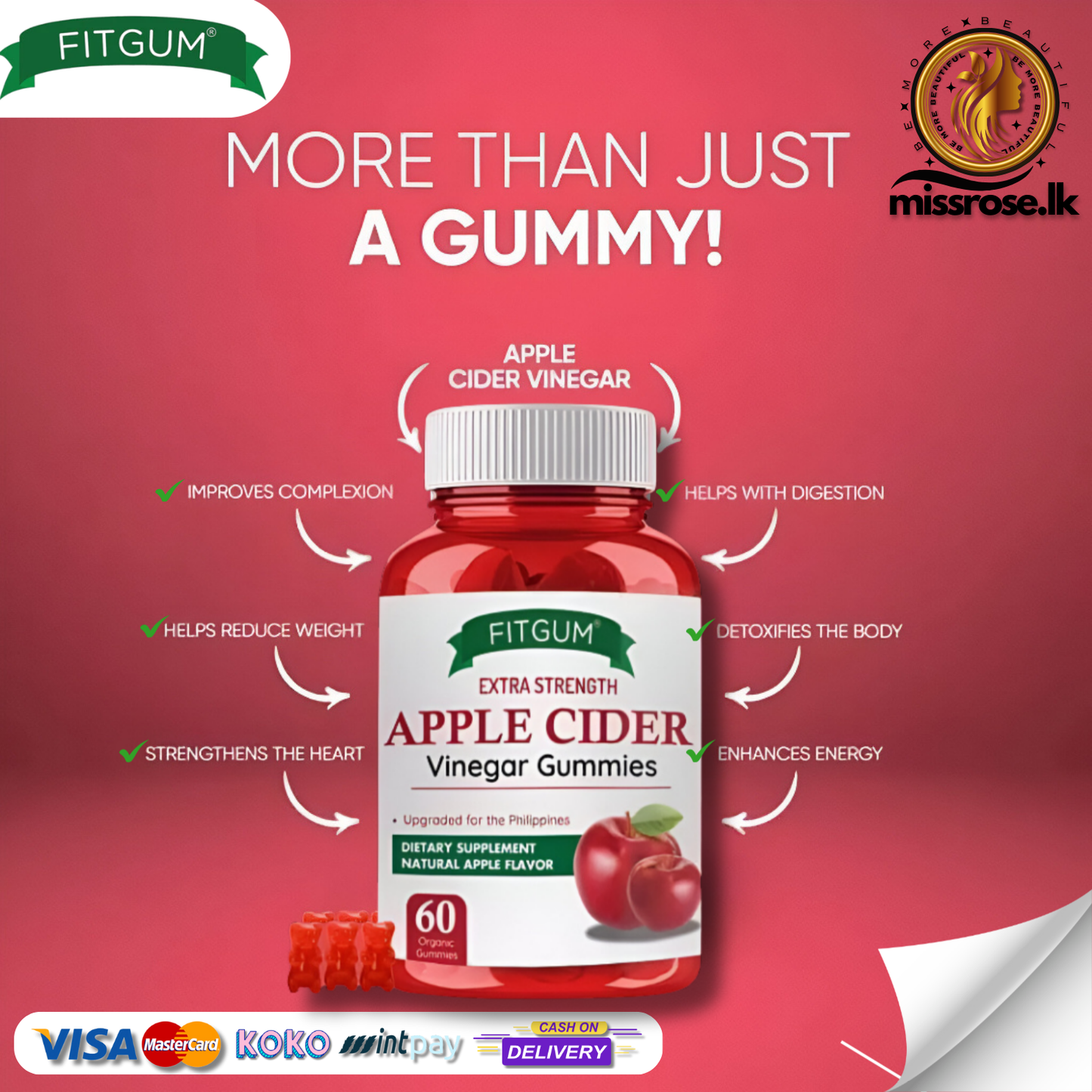 FITGUM Extra Strength Apple Cider Vinegar Gummies