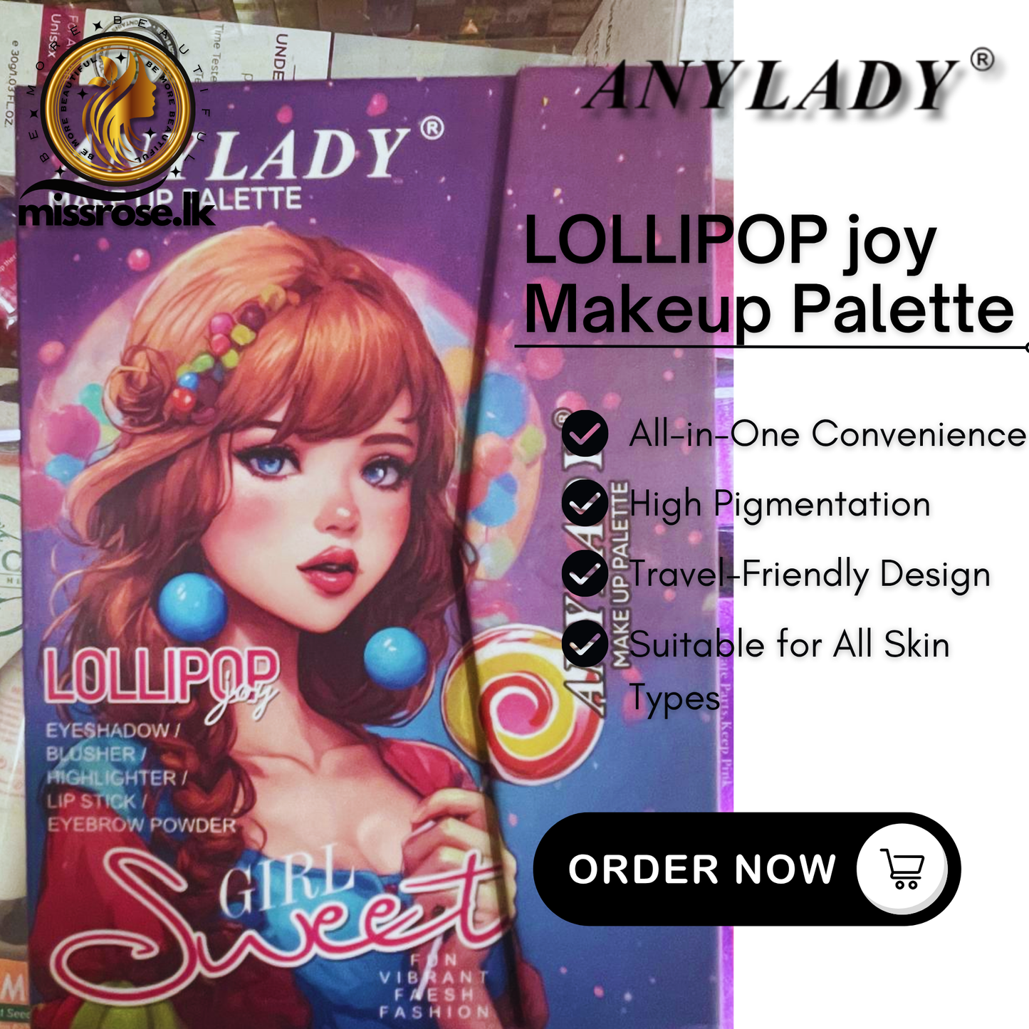 ANYLADY LOLLIPOP Makeup Palette (EYESHADOW/ BLUSHER/ LIP STICK CREAM/ HIGHLIGHTER/ EYEBROW POWDER )