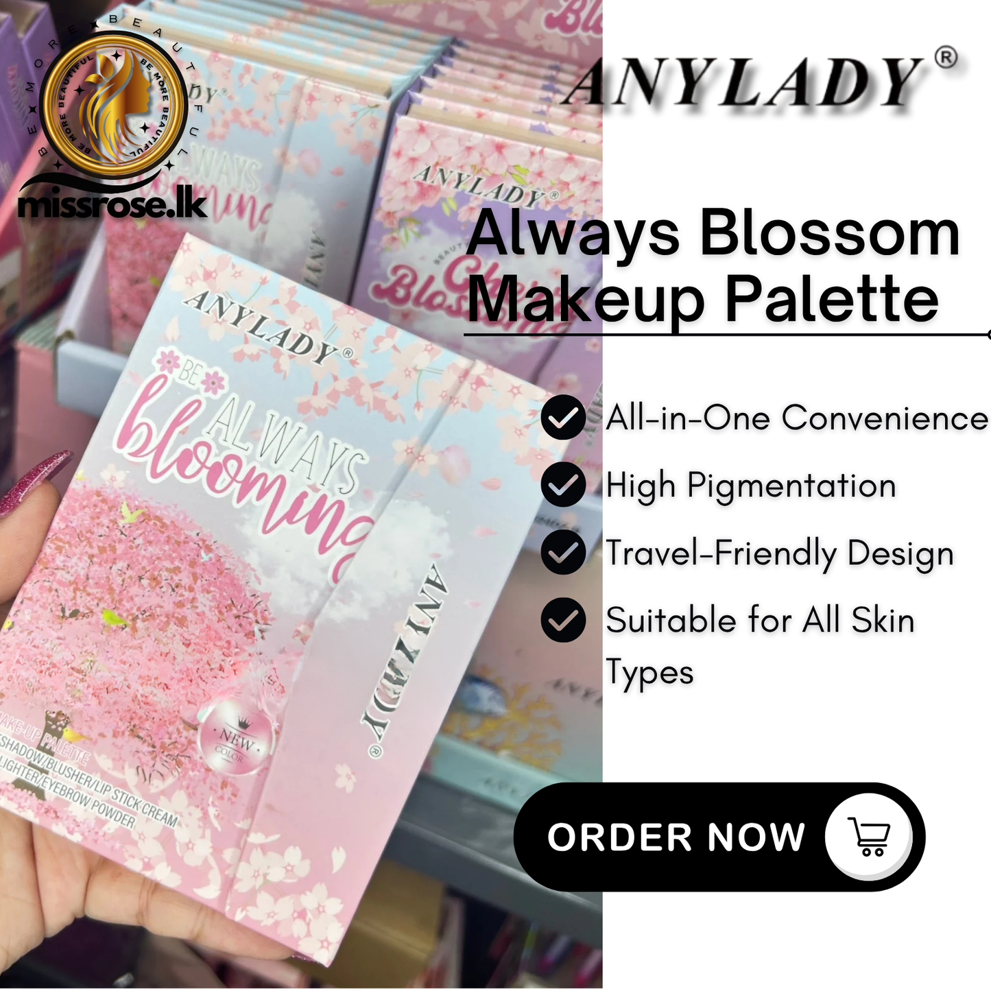 ANYLADY Always Blossom Makeup Palette (EYESHADOW/ BLUSHER/ LIP STICK CREAM/ HIGHLIGHTER/ EYEBROW POWDER )