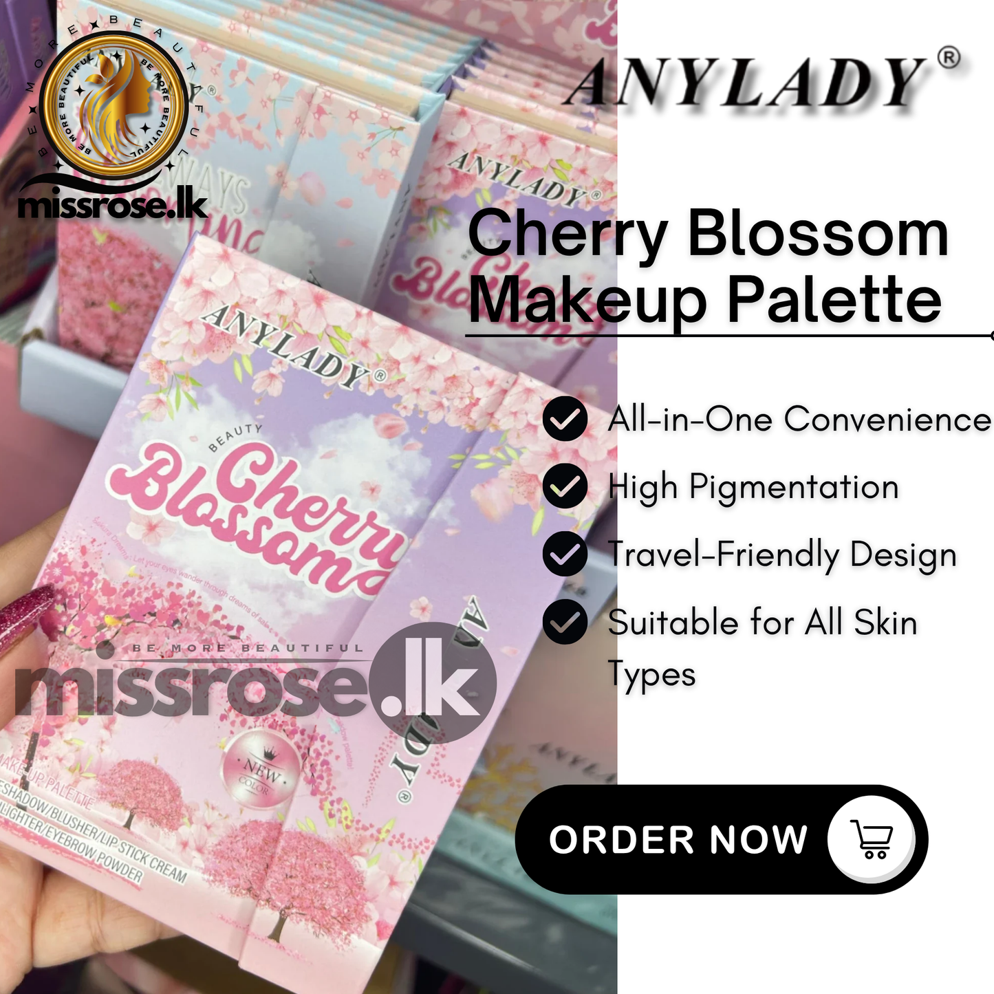 ANYLADY Cherry Blossom Makeup Palette (EYESHADOW/ BLUSHER/ LIP STICK CREAM/ HIGHLIGHTER/ EYEBROW POWDER )