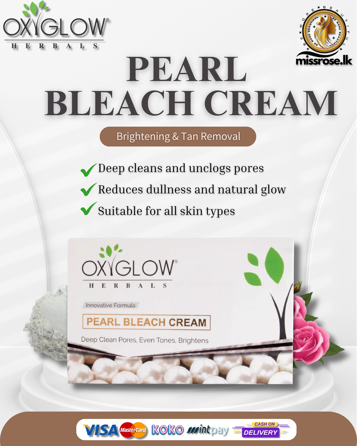 OxyGlow Pearl Bleach Cream - Deep Clean Pores & Even Tones