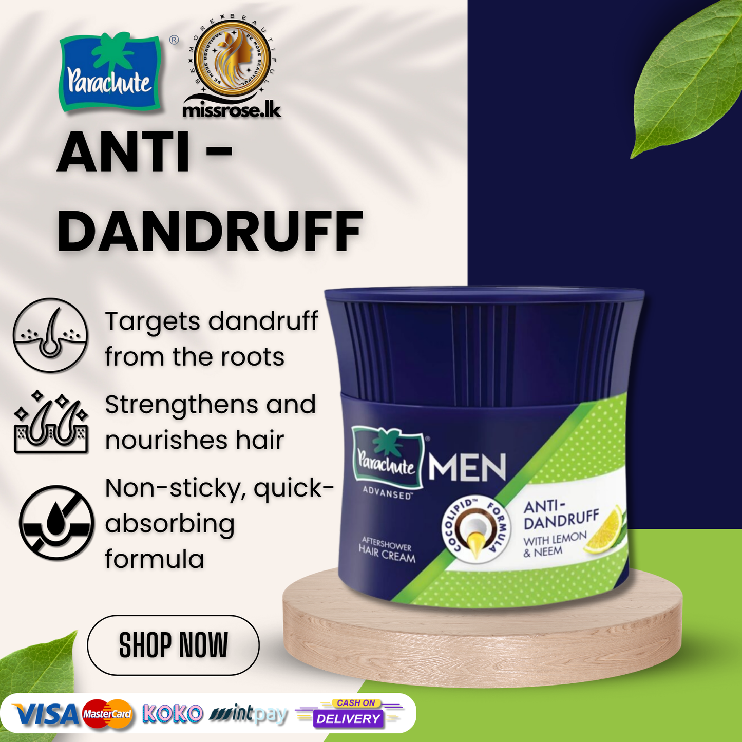 Parachute Advansed Hair Cream For Men, Anti Dandruff 100g
