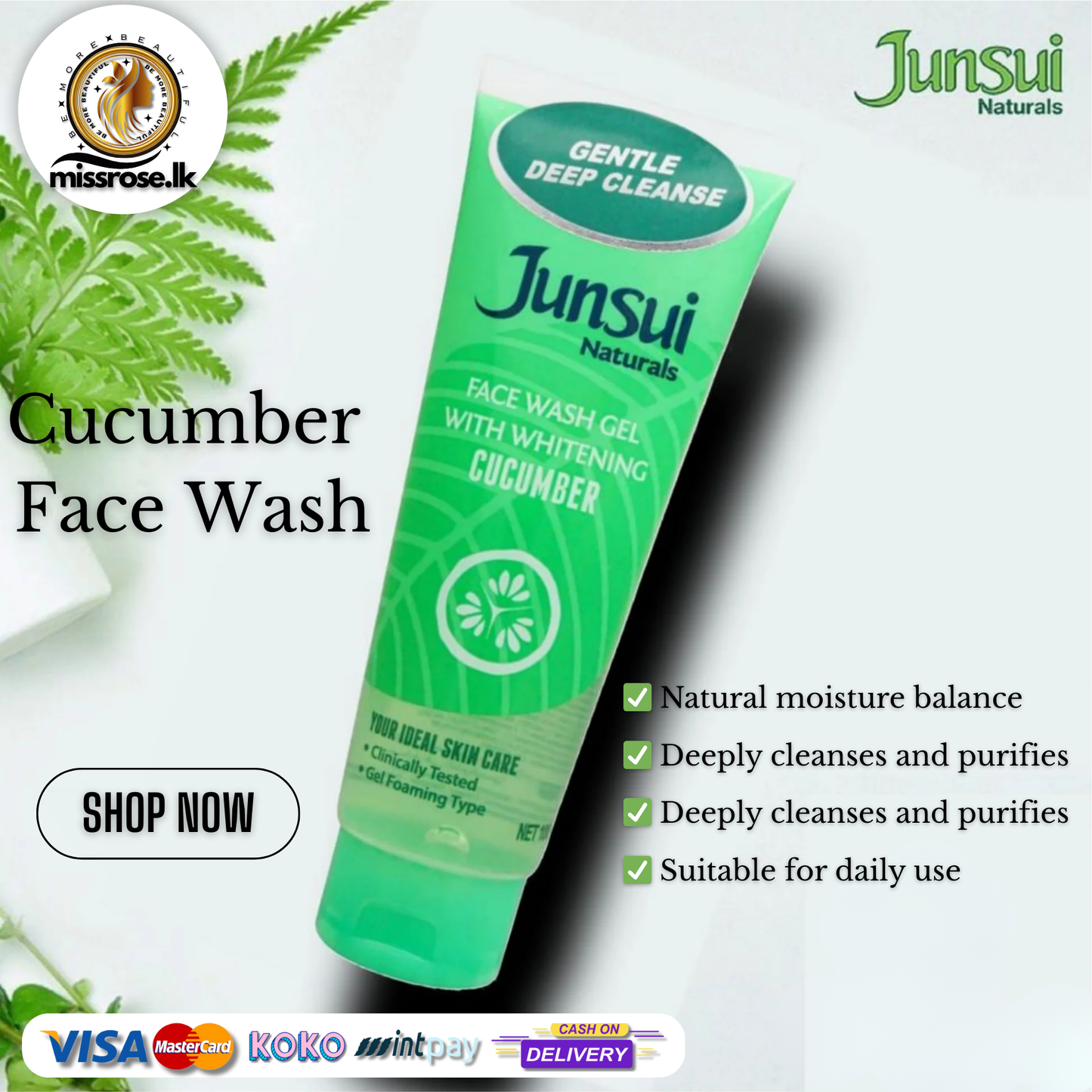 Junsui Naturals Cucumber Gel Face Wash 100g