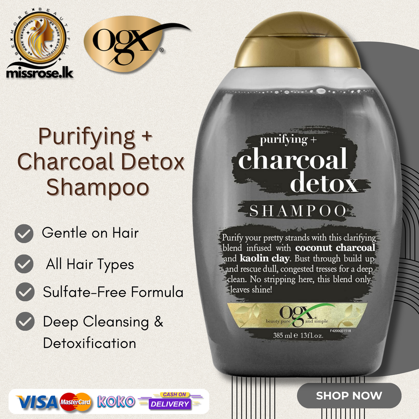 Ogx Shampoo Charcoal Detox - Missrose.lk
