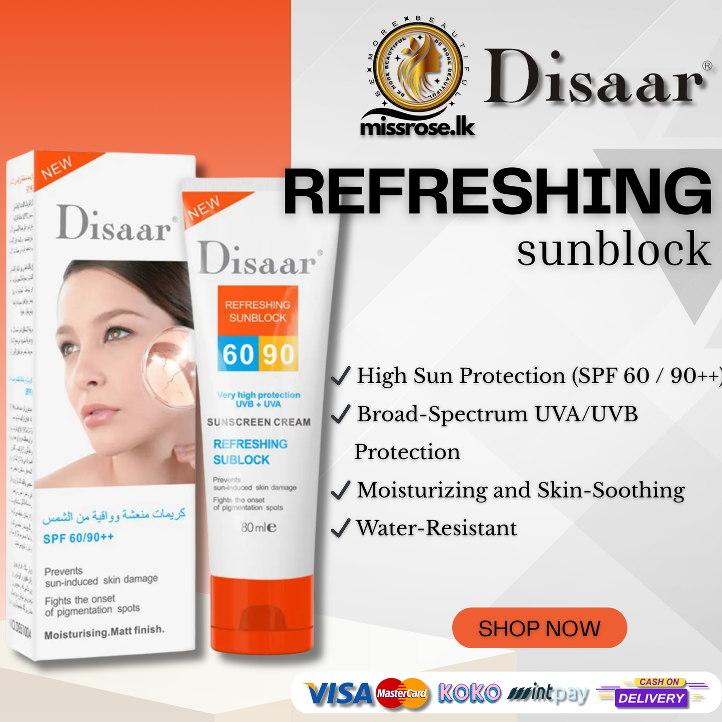 Disaar Refreshing Sunblock Sunscreen Cream SPF60/90++