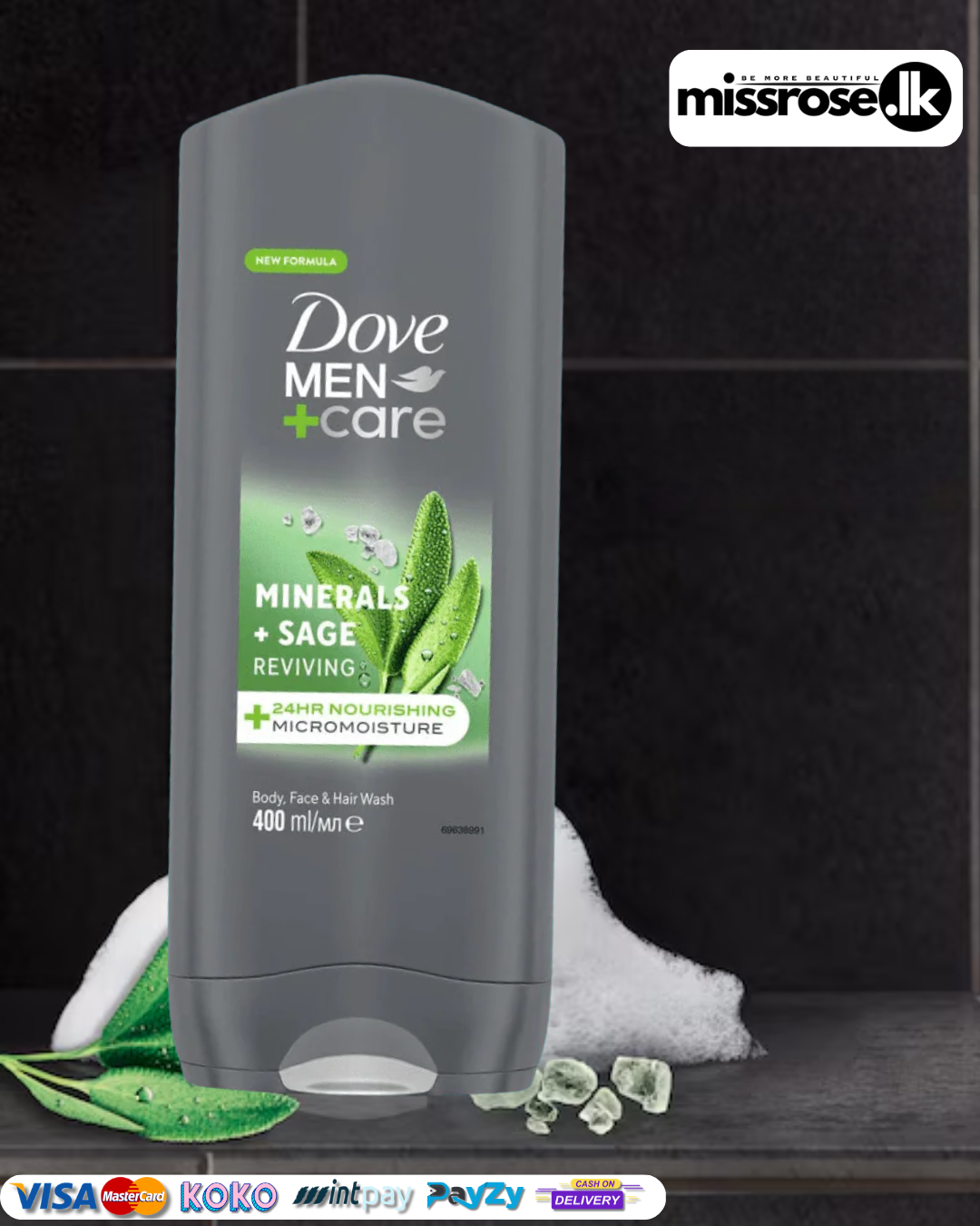 Dove Men+Care Mineral + Sage Reviving Body, Face and Hair Wash 400ml