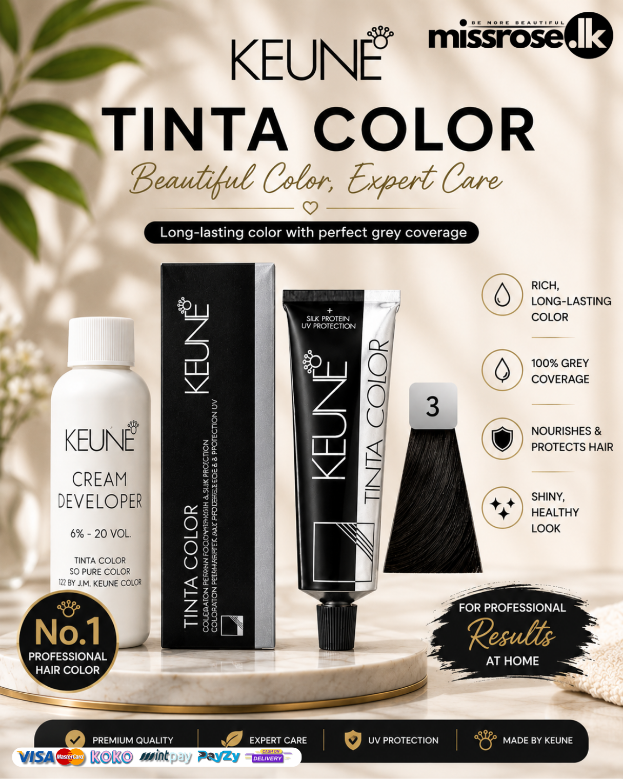 KEUNE TINTA COLOR No.3 + 6% Cream Developer
