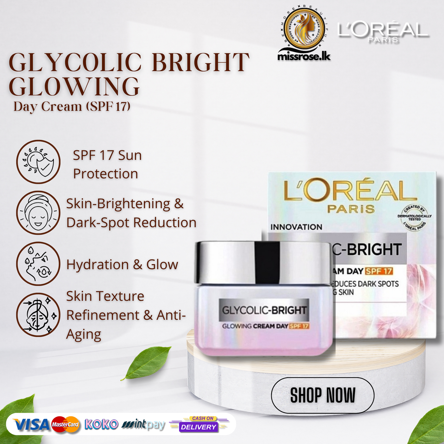 L’Oréal Paris Glycolic Bright Glowing Day Cream SPF 17 15ml