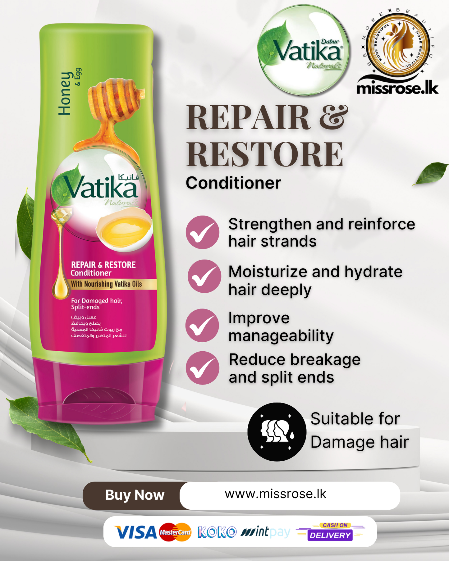 Vatika Repair & Restore Conditioner Enriched with Egg & Honey 400ml
