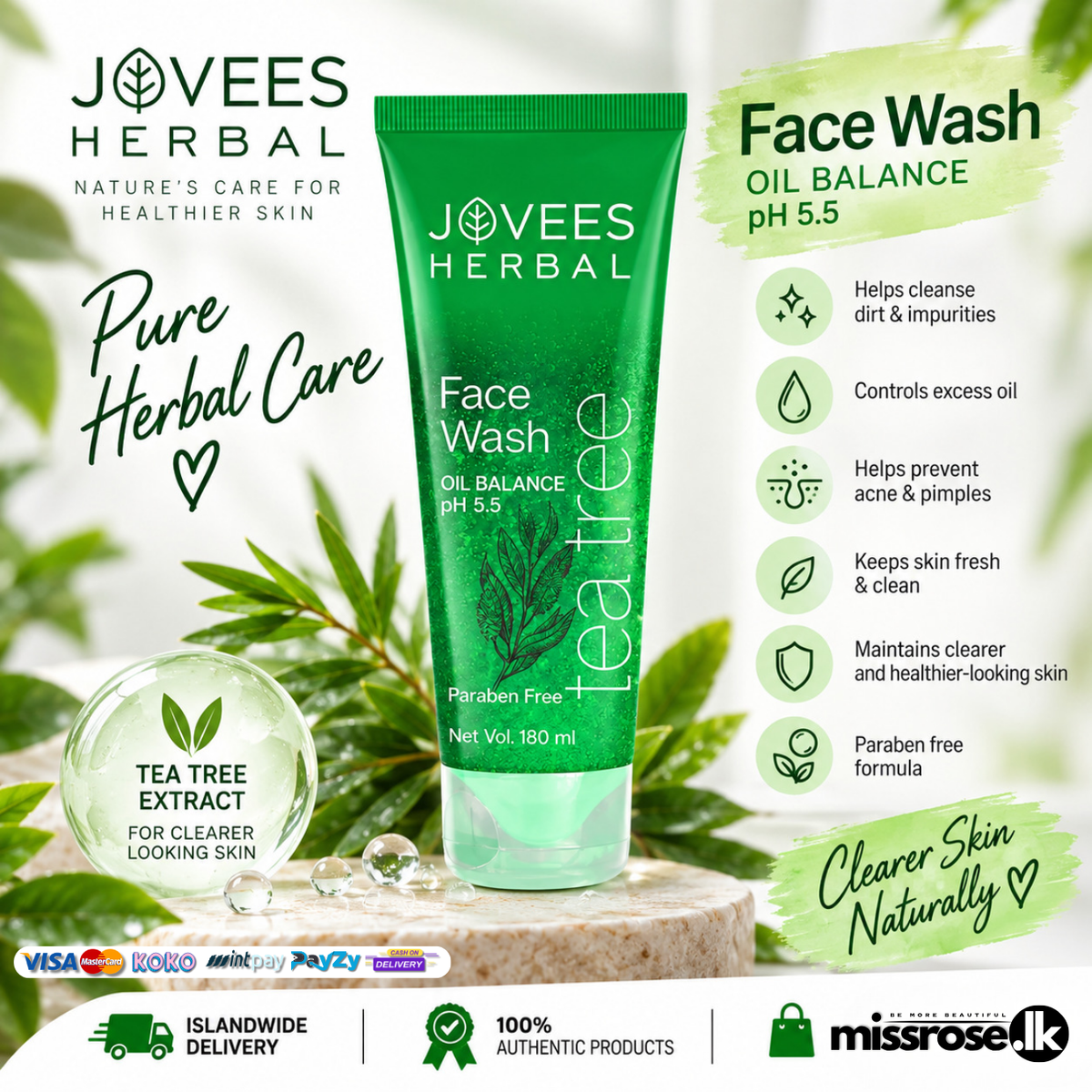 Jovees Tea Tree Oil Control Face Wash – Oil Balance pH 5.5
