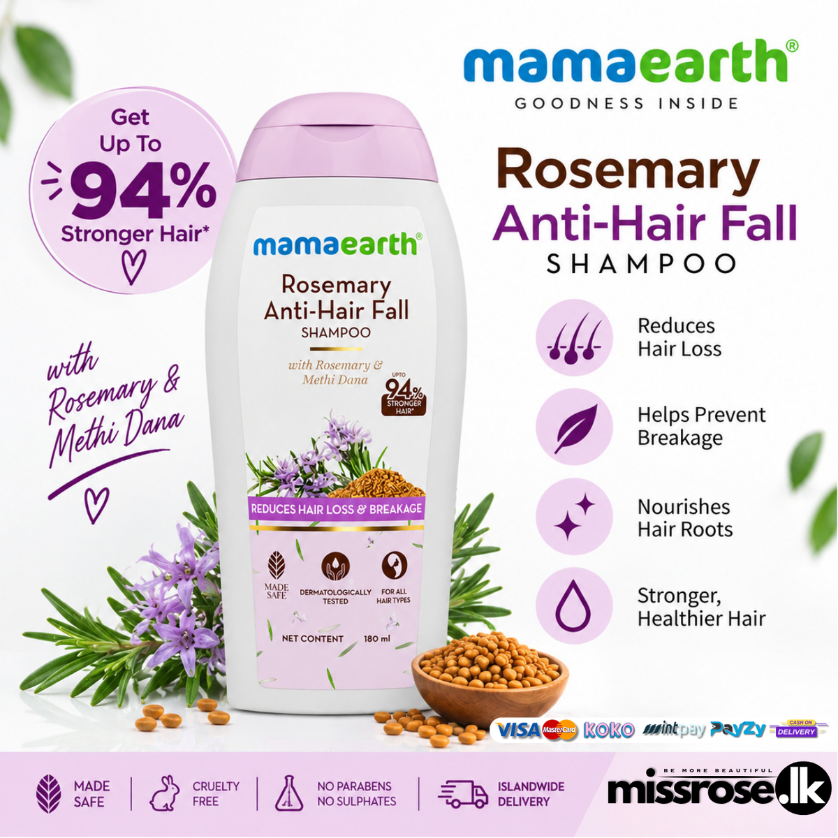 Mamaearth Rosemary Anti-Hair Fall Shampoo – 180ml