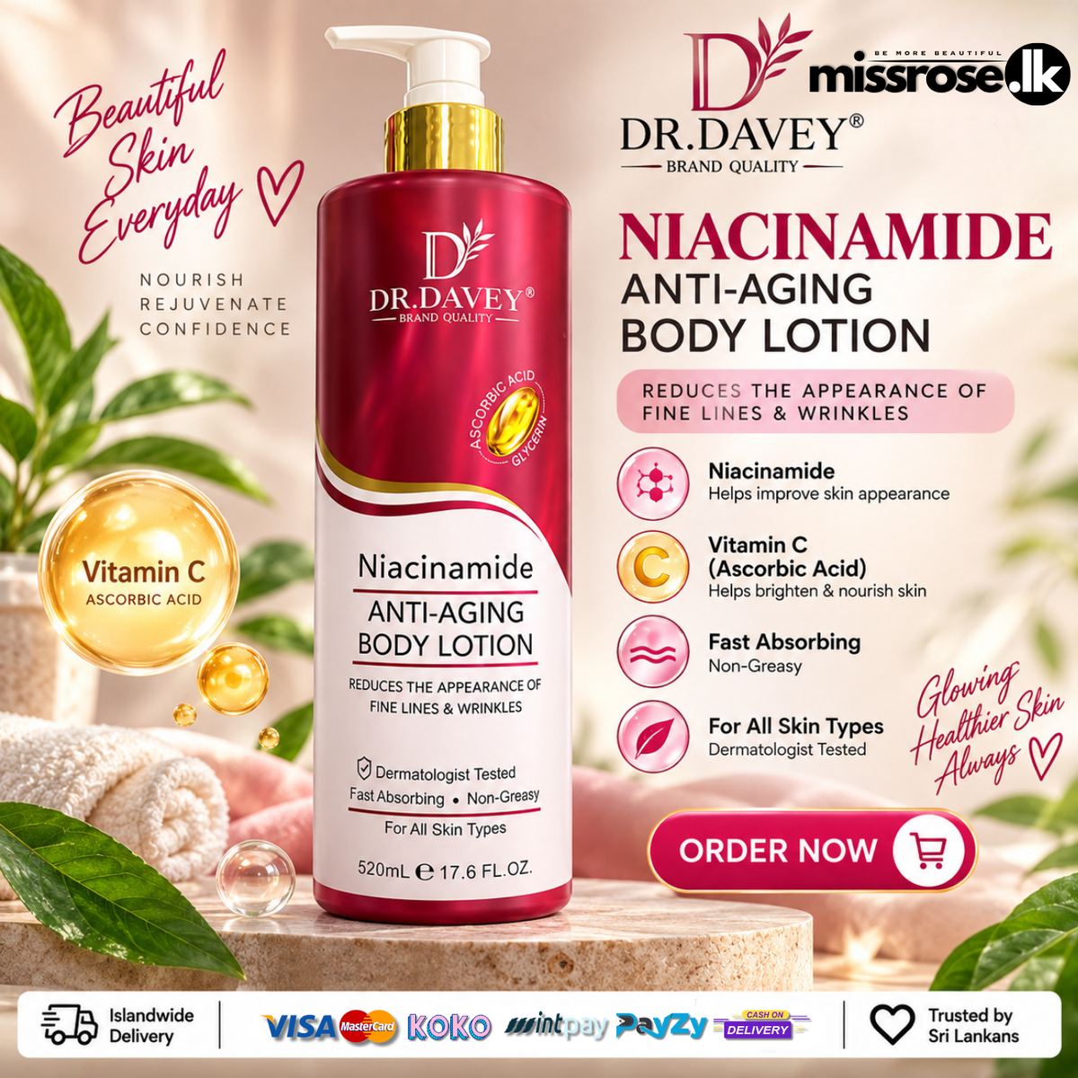 DR. DAVEY Niacinamide Anti Aging Body Lotion – 520ml