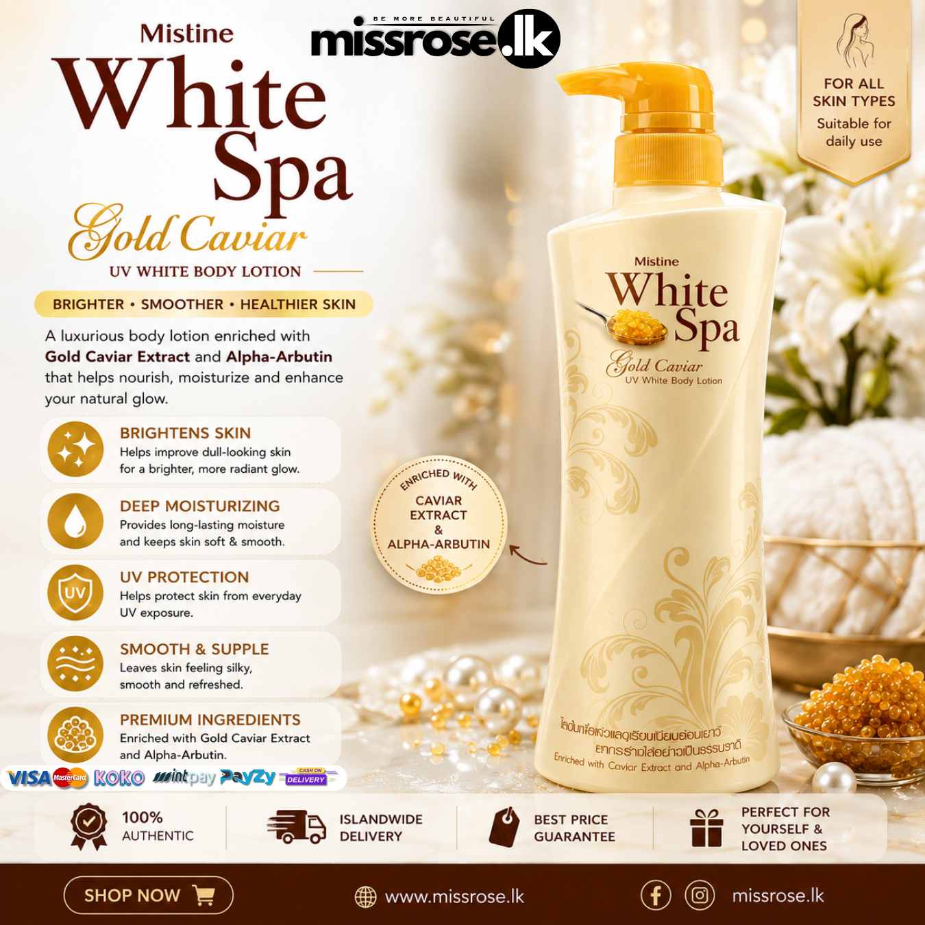 Mistine White Spa Gold Caviar UV White Body Lotion