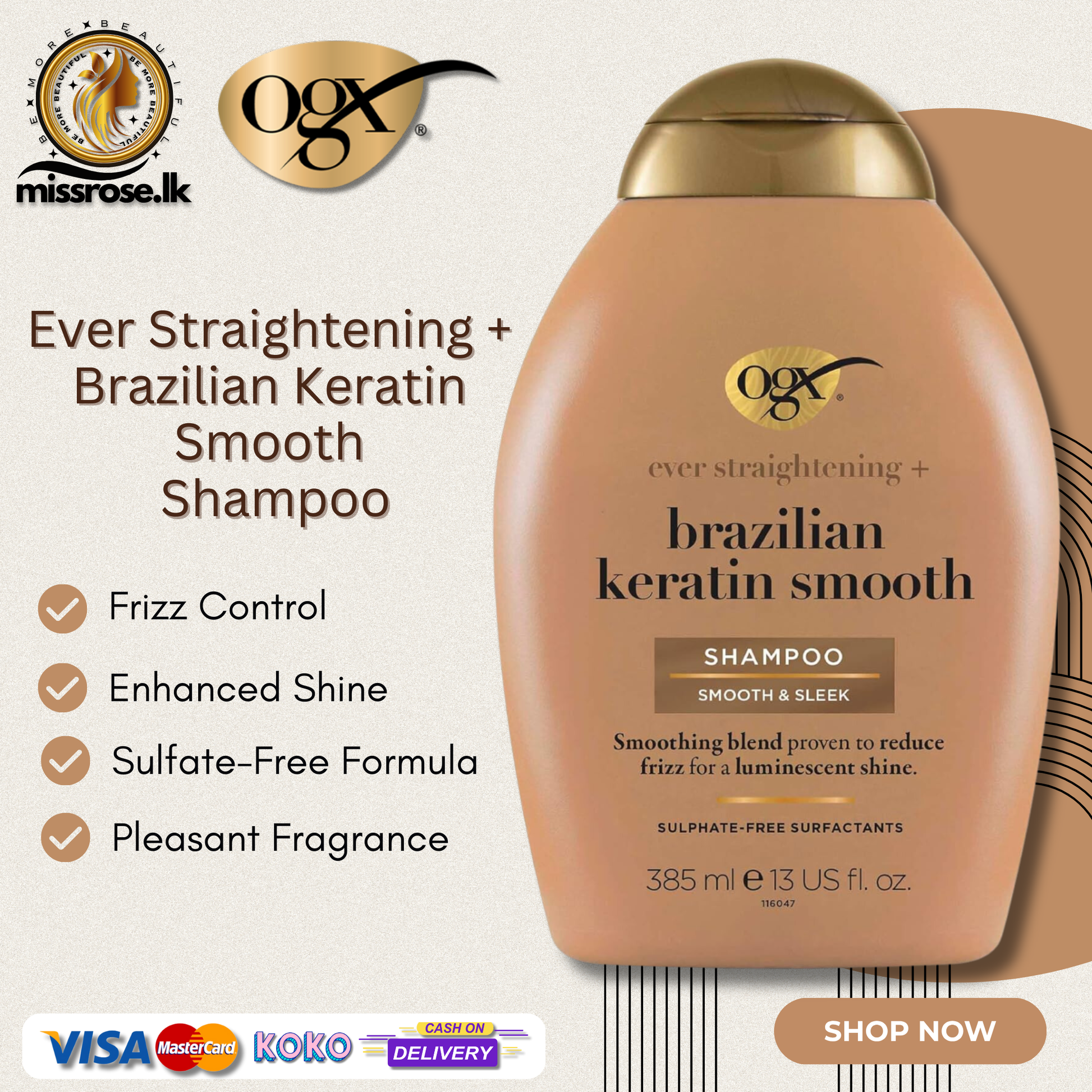Ogx Ever Straightening Brazilian Keratin Smooth Shampoo 13 fl oz