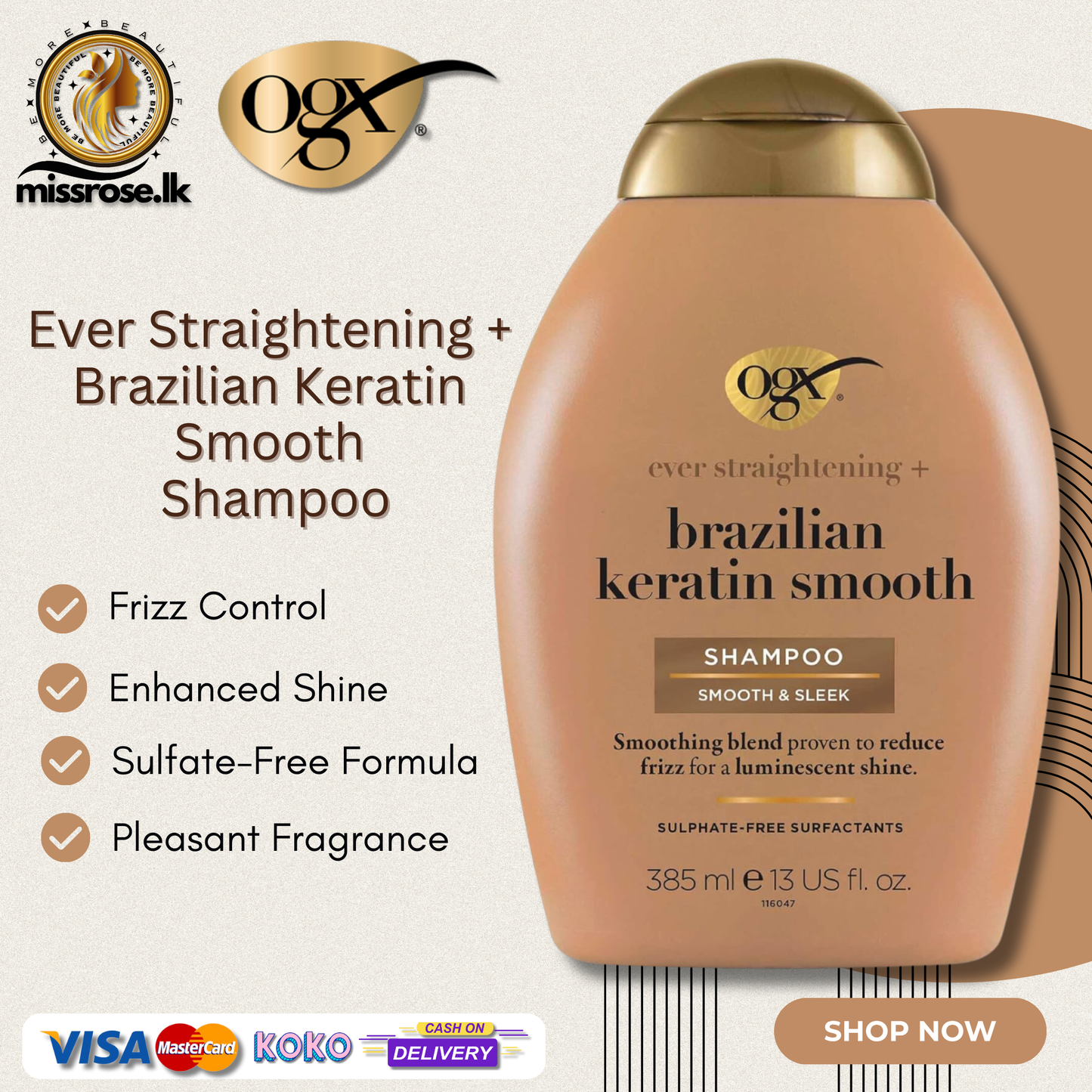 Ogx Ever Straightening + Brazilian Keratin Smooth Shampoo 13 fl oz