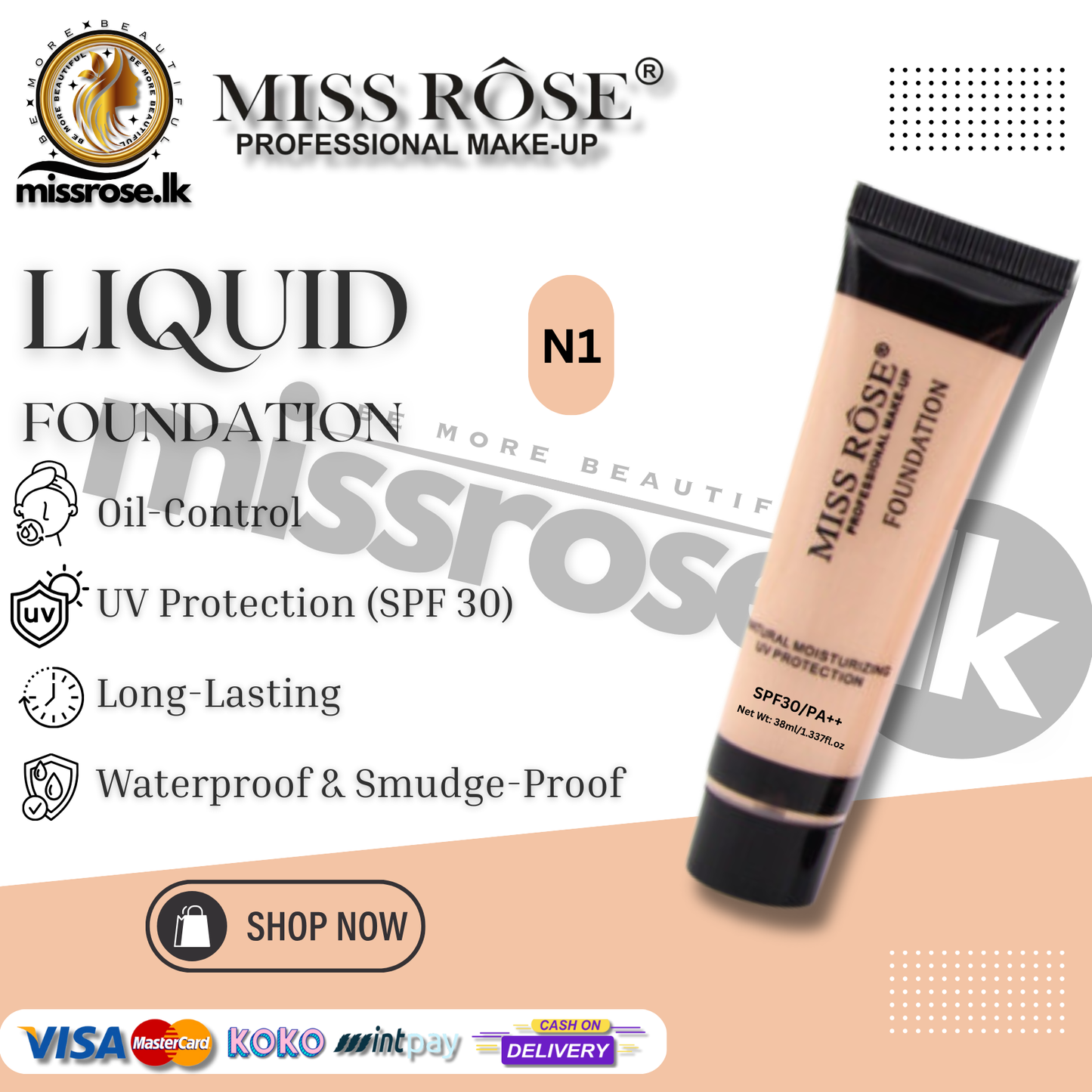 MISS ROSE Liquid Foundation – Natural UV Protection