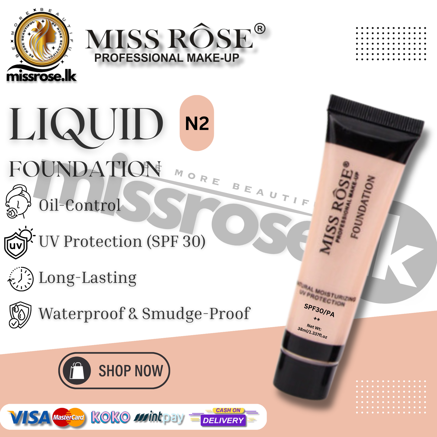 MISS ROSE Liquid Foundation – Natural UV Protection