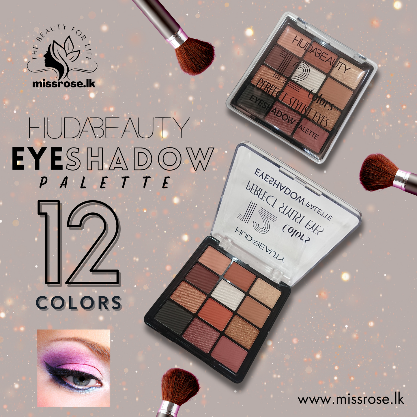 HUDA BEAUTY EYESHADOW PALETTE 12 COLORS - missrose.lk