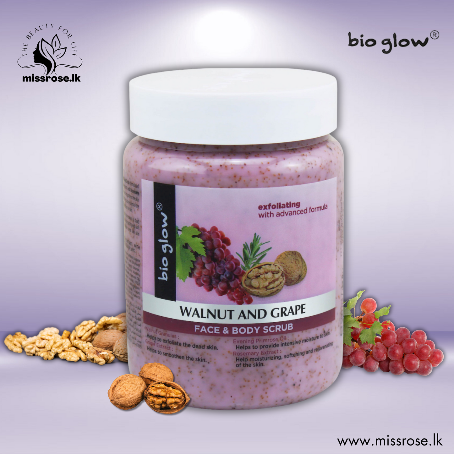 Bio Glow Walnut and Grape Face & Body Scrub - missrose.lk