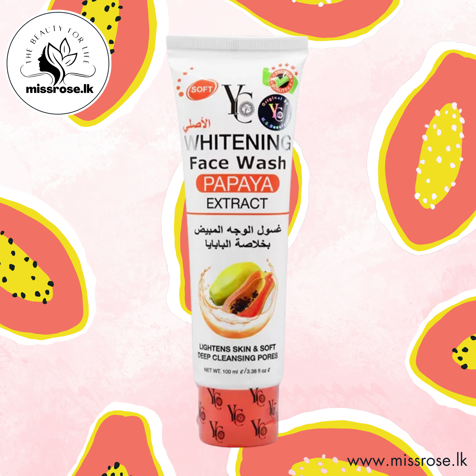 YC Whitening Papaya Extract Face Wash Lightens Skin & Deep Cleansing 100ml - missrose.lk