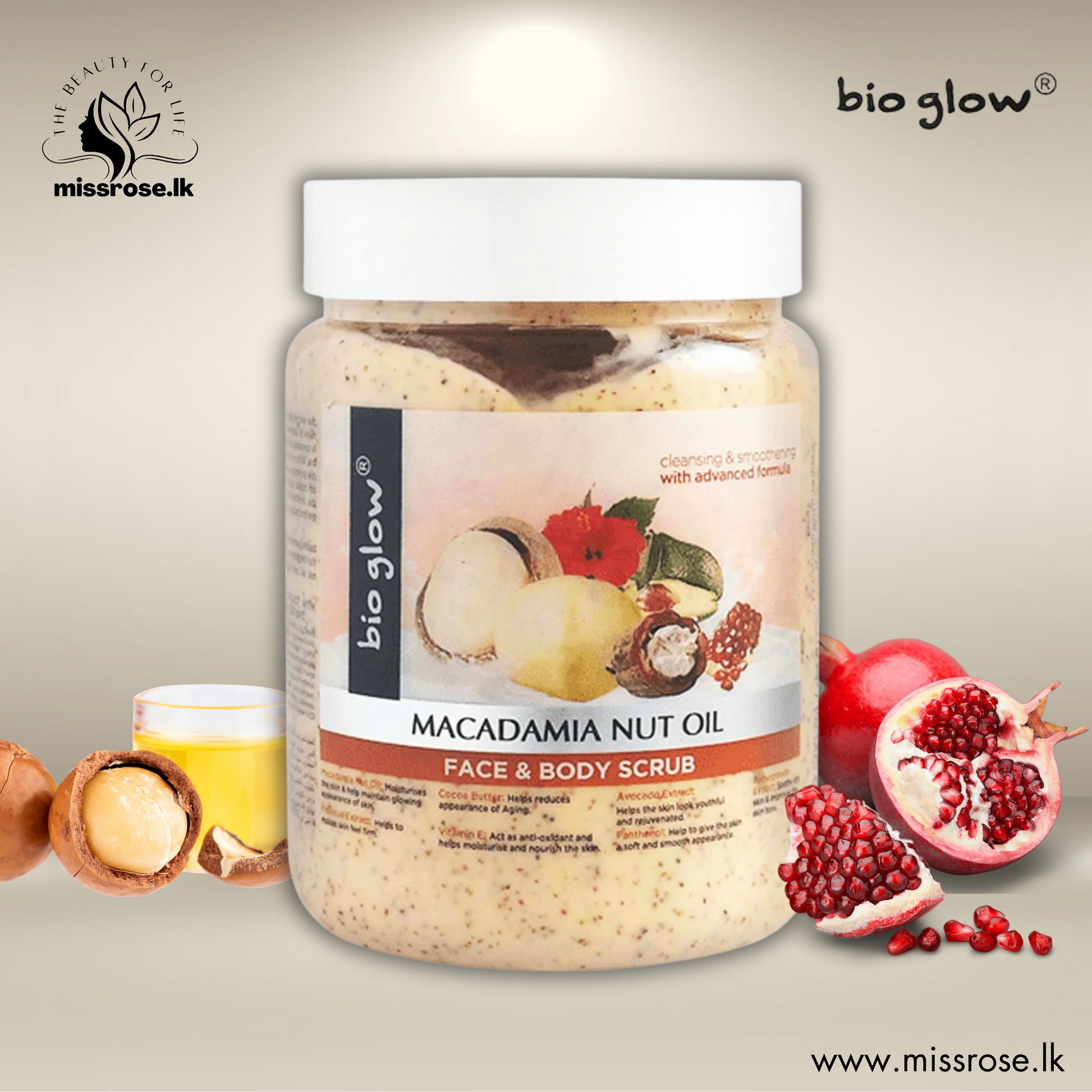 Bio Glow Macadamia Nut Oil Face & Body Scrub - missrose.lk