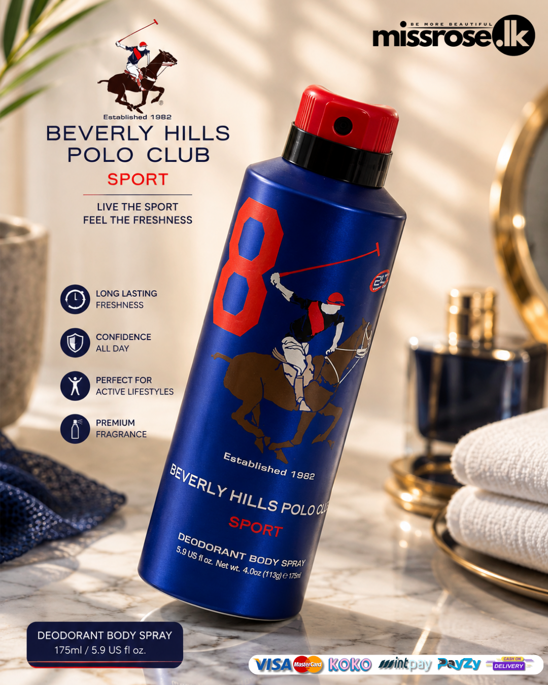Beverly hills polo club sport 8 deodorant body spray 175ml