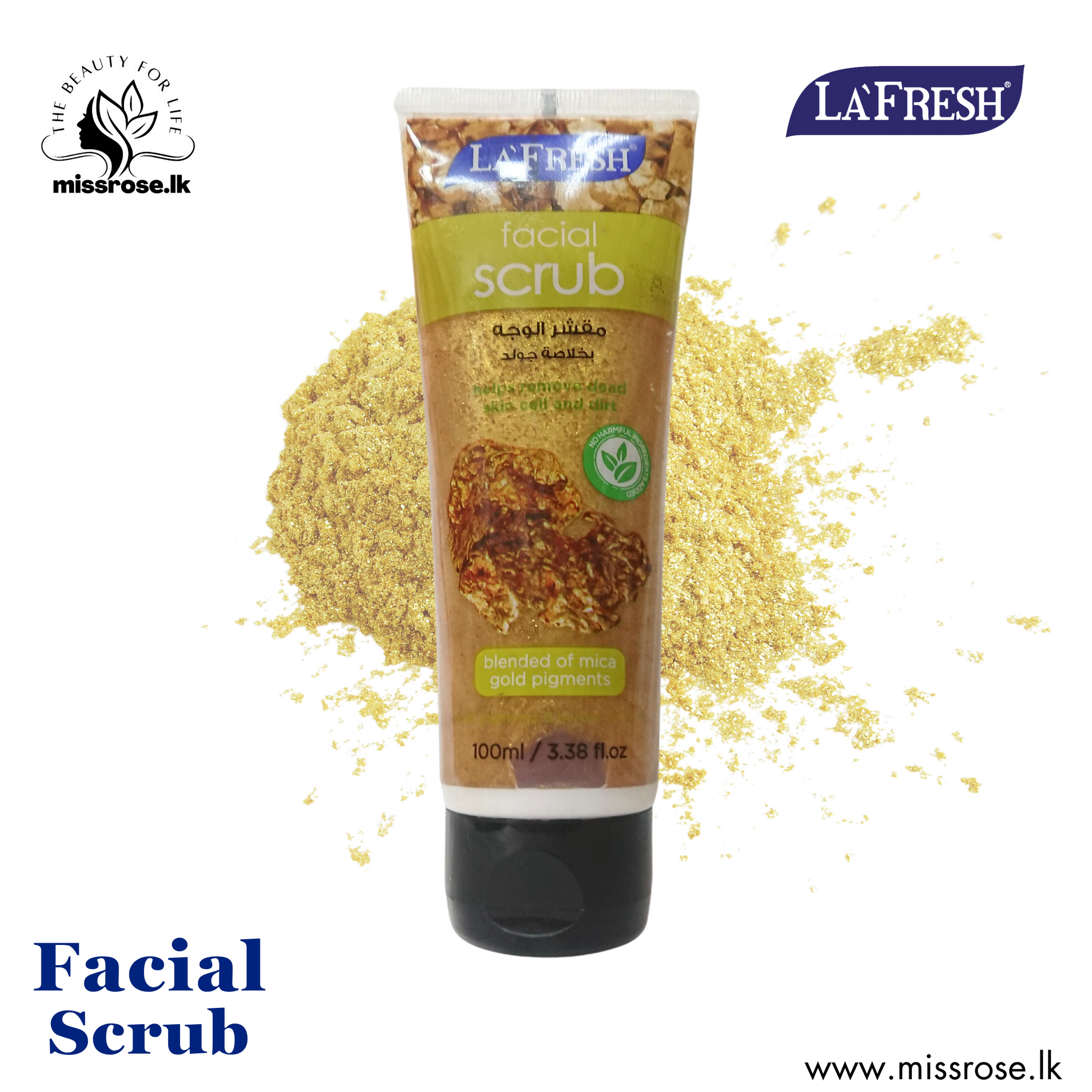 LA’FRESH FACIAL SCRUB BLENDED OF MICA GOLD PIGMENTS 100ml - missrose.lk