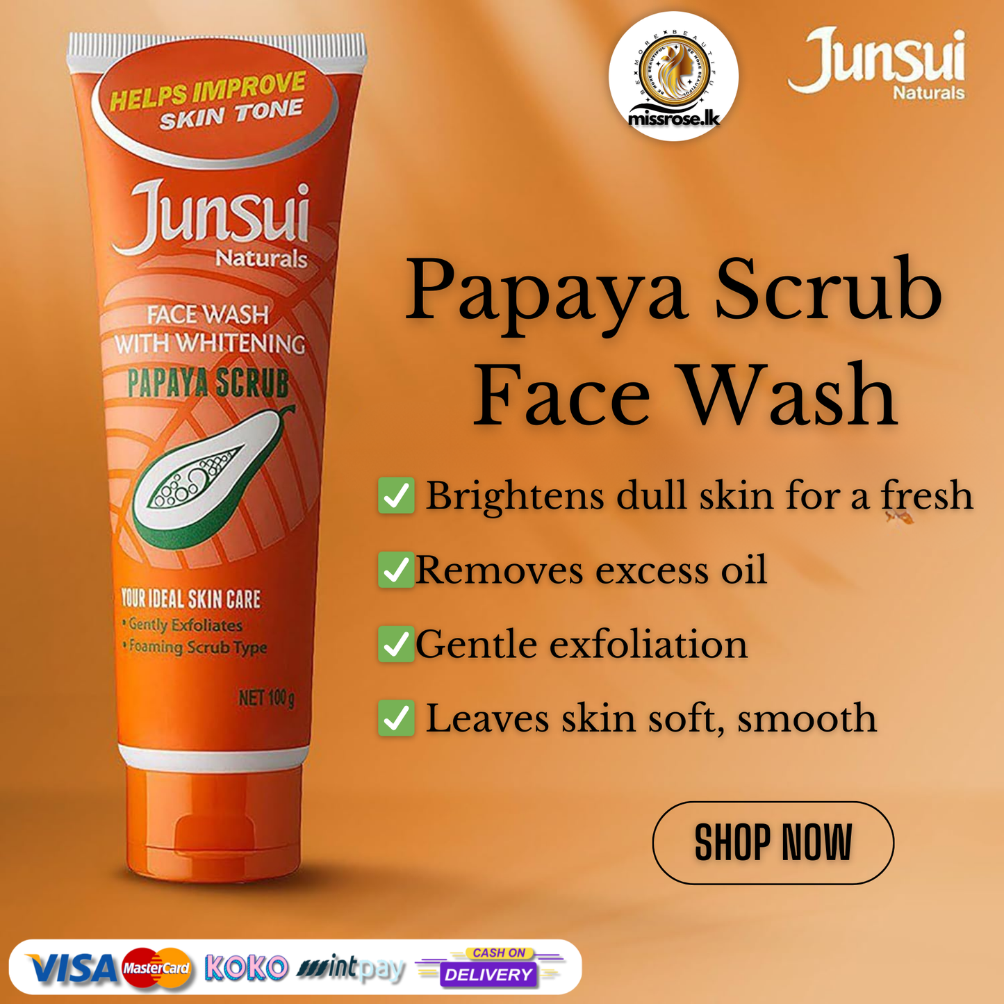 Junsui Naturals Face Wash with Whitening Papaya Scrub 100g