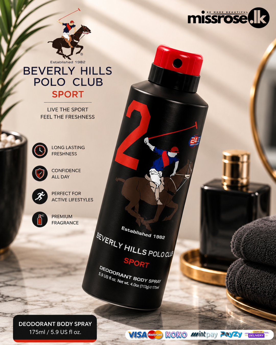 Beverly hills polo club sport 2 deodorant body spray 175ml
