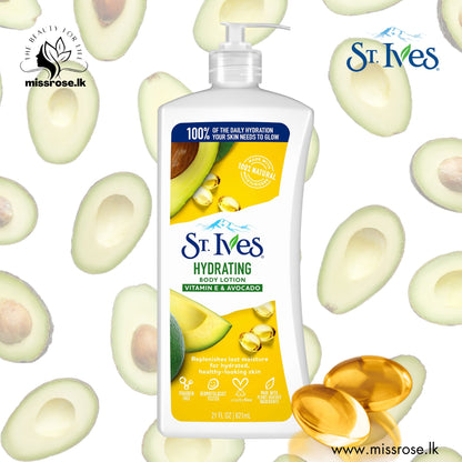 St. Ives Hydrating Vitamin E & Avocado Body Lotion (621ml) - missrose.lk