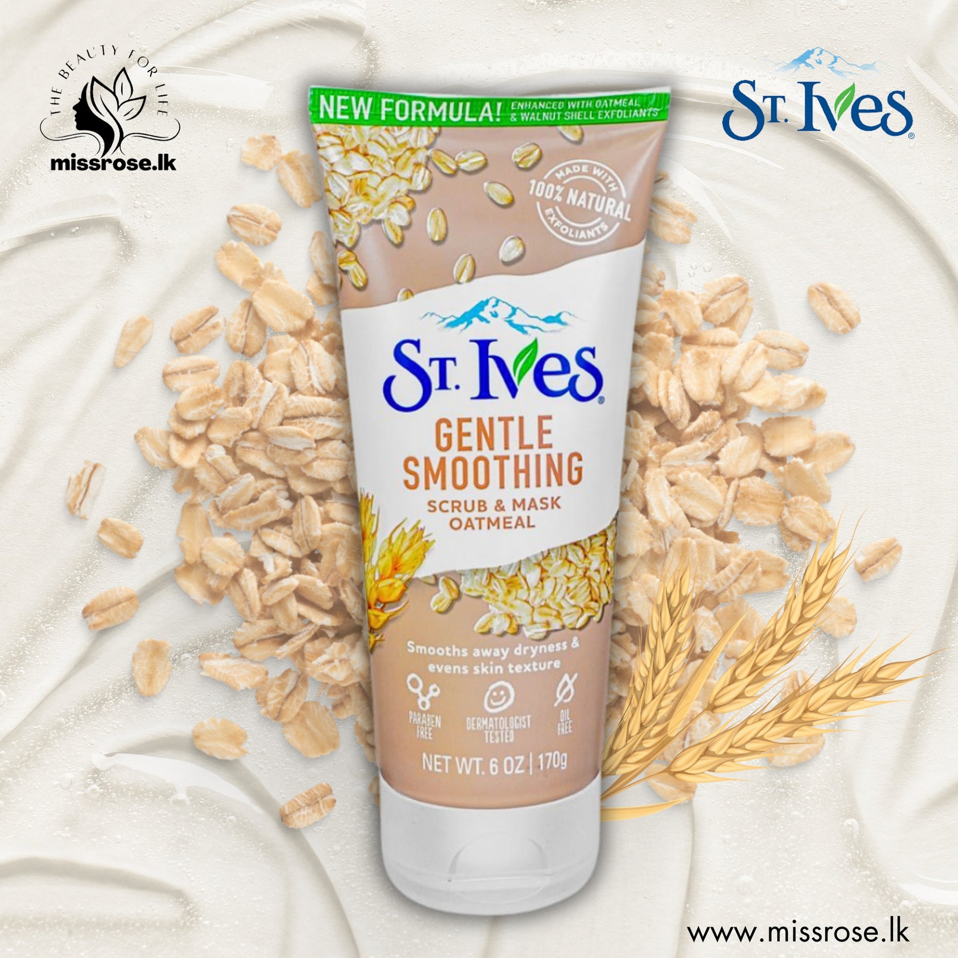 St Ives gentle smoothing oatmeal scrub and mask 170g - missrose.lk