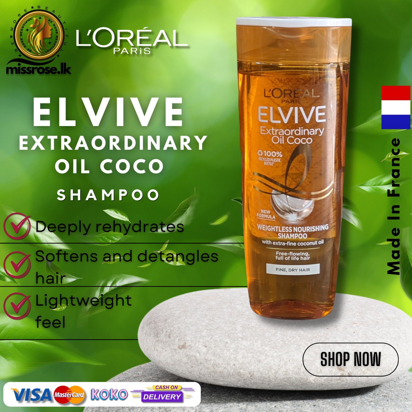 L'OREAL PARIS Elvive Extraordinary oil coco Weightless Nourishing  Shampoo ( Fine, Dry hair ) 400ml