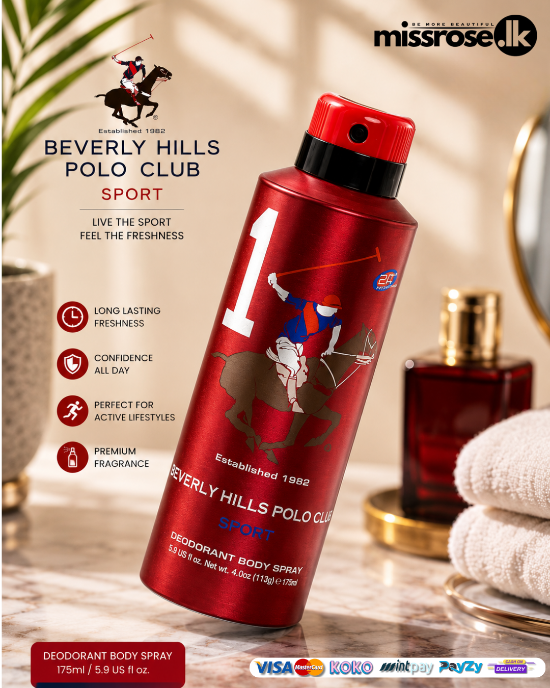 Beverly hills polo club sport 1 deodorant body spray 175ml
