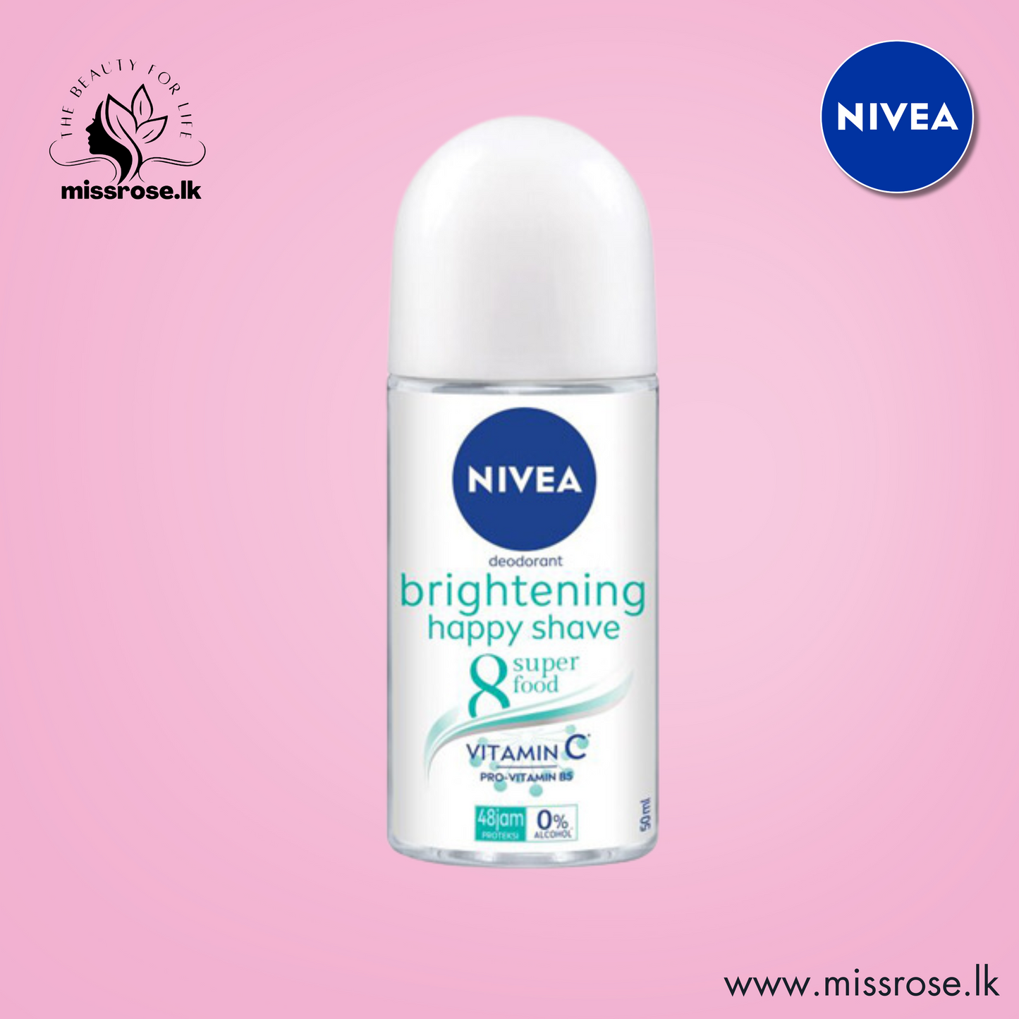 Nivea Deodorant Mini Brightening Happy Shave Roll On 25ml - missrose.lk