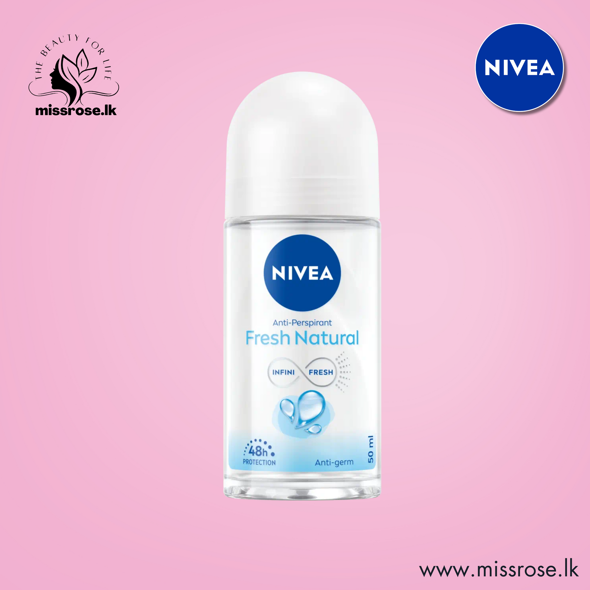 Nivea Fresh Natural Antiperspirant Roll On-50ml - missrose.lk