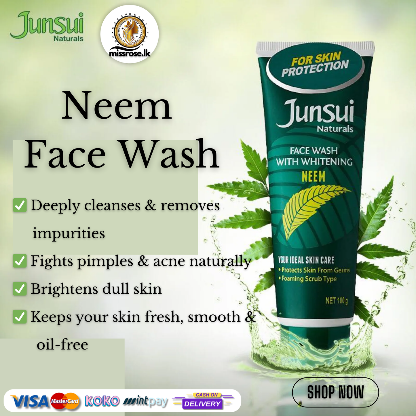 Junsui Naturals Face Wash With Whitening Neem 100g