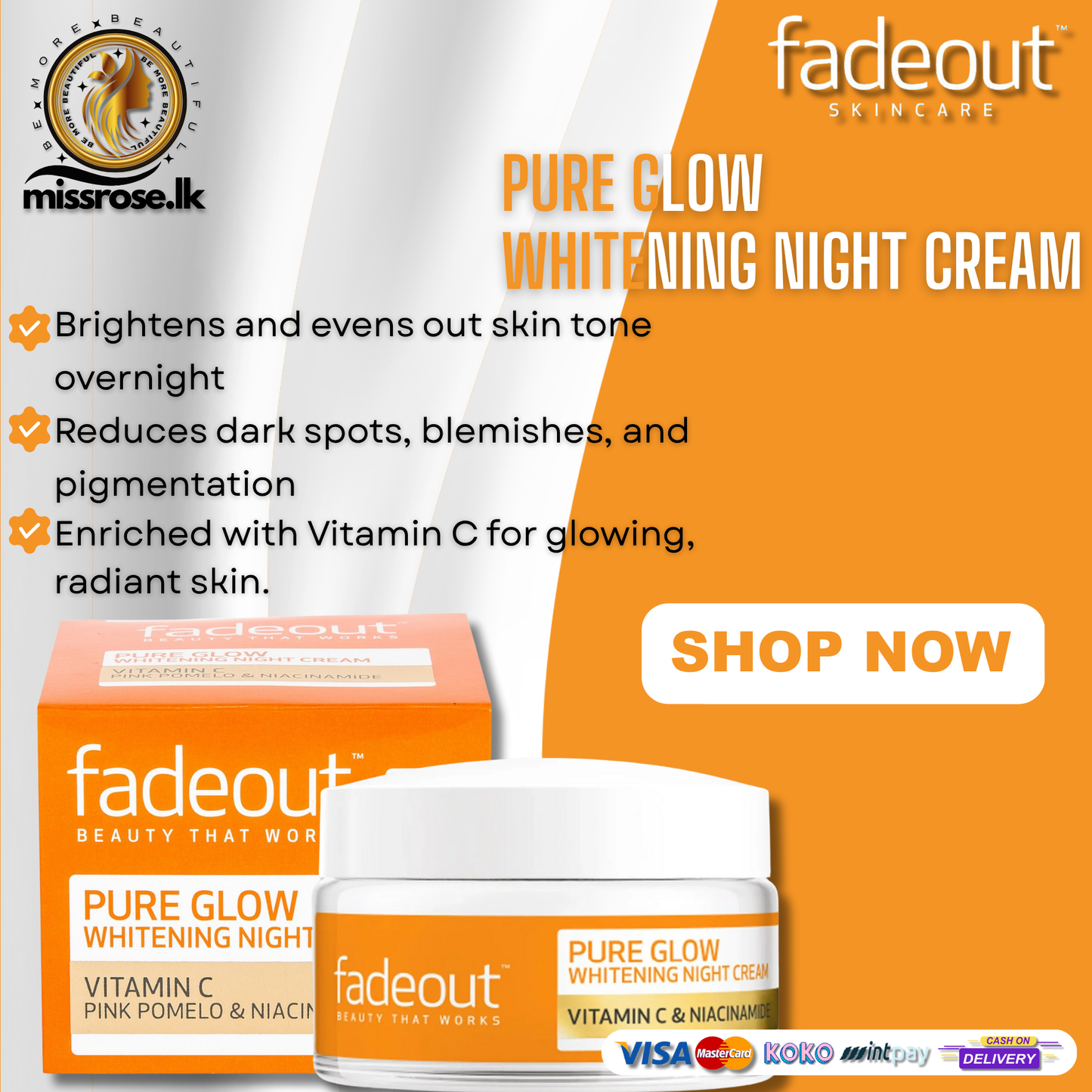 FadeOut Pure Glow Whitening Night Cream with Vitamin C 75ml