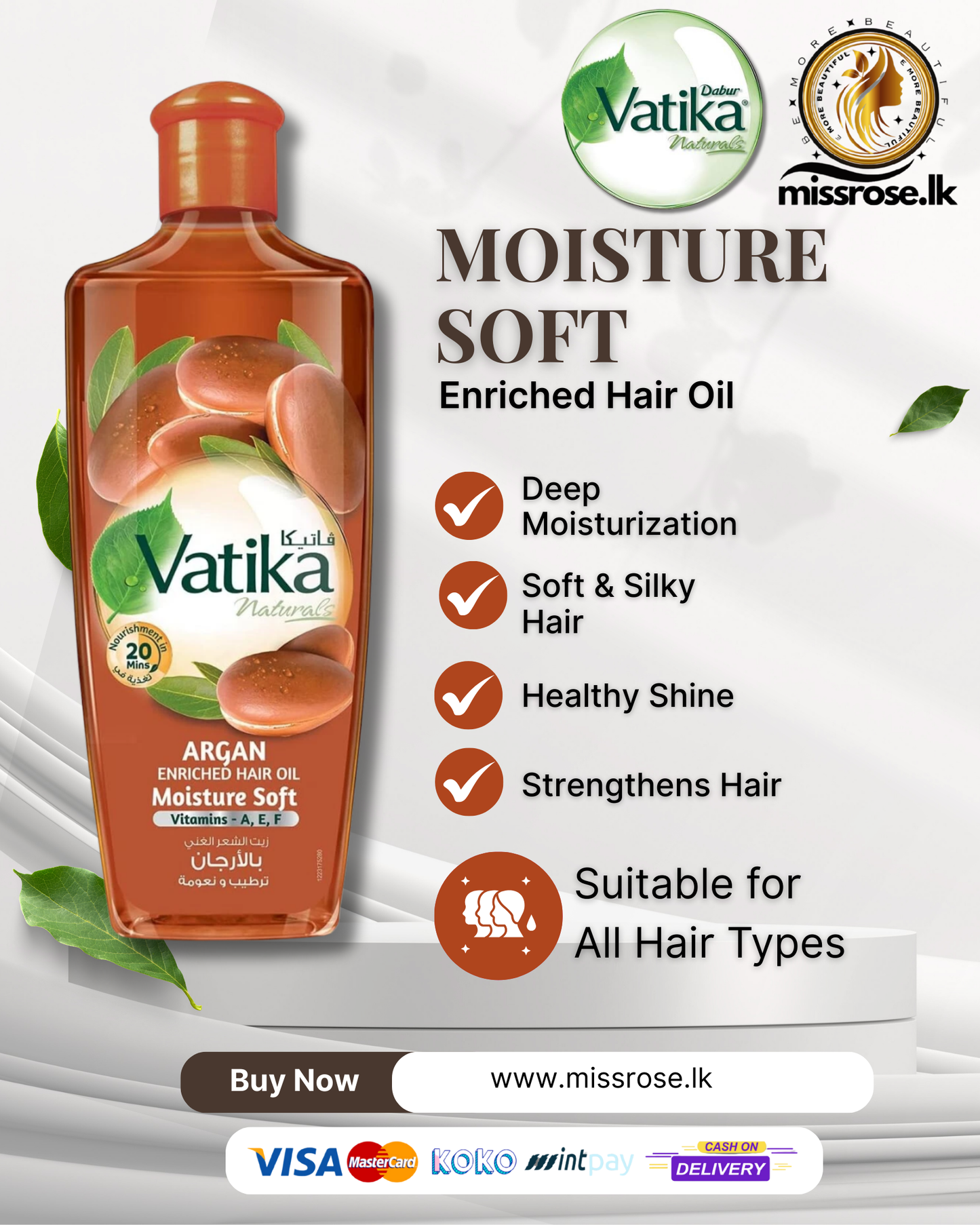 Vatika Naturals Argan Enriched Hair Oil – Moisture & Soft