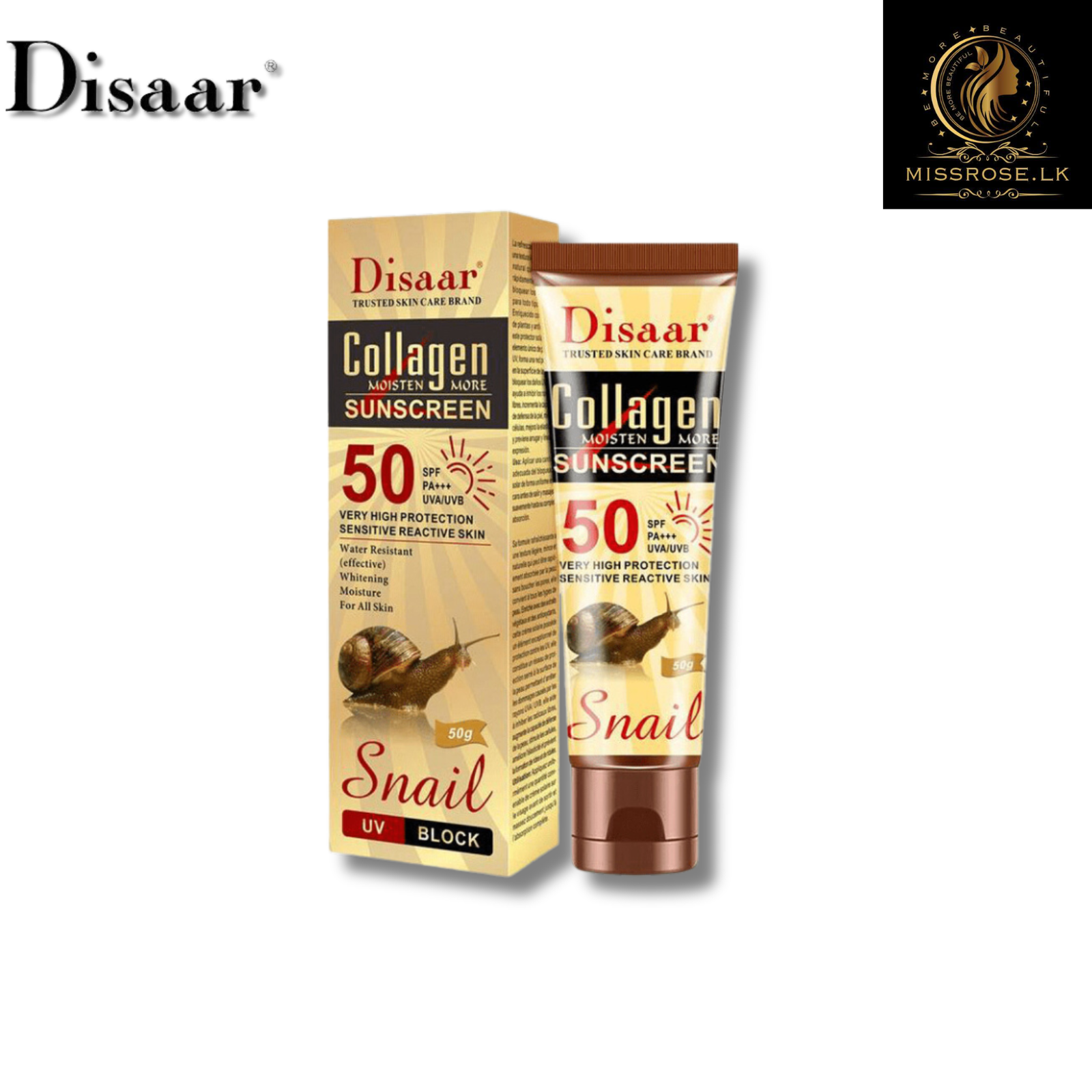 Disaar Sunscreen Cream SPF 50 With Collagen Snail - Missrose.lk